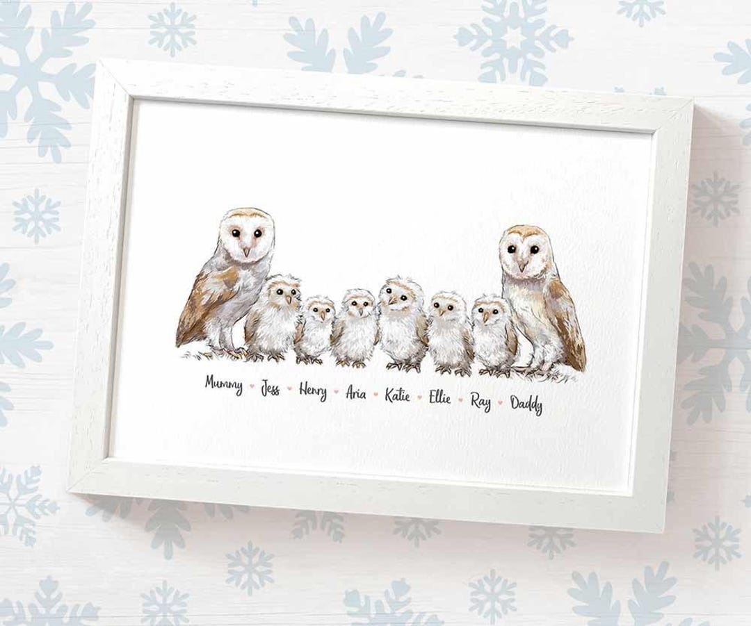 Owl Family Portrait Print With Any Names Mothers Day Gifts For Mum Or Dad Personalised Grandparent Gifts Mother In Law Gift Etsy