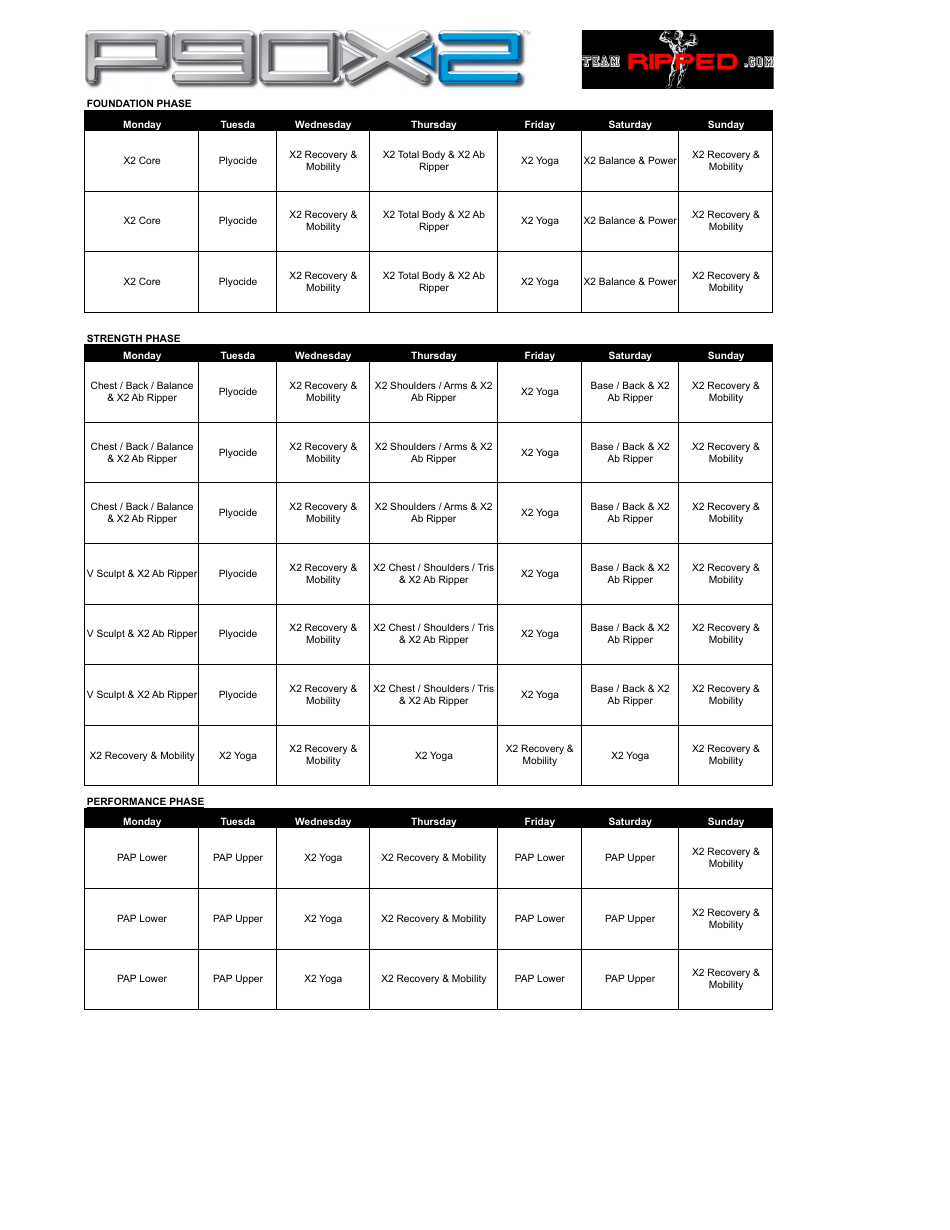 p90x workout schedule printable