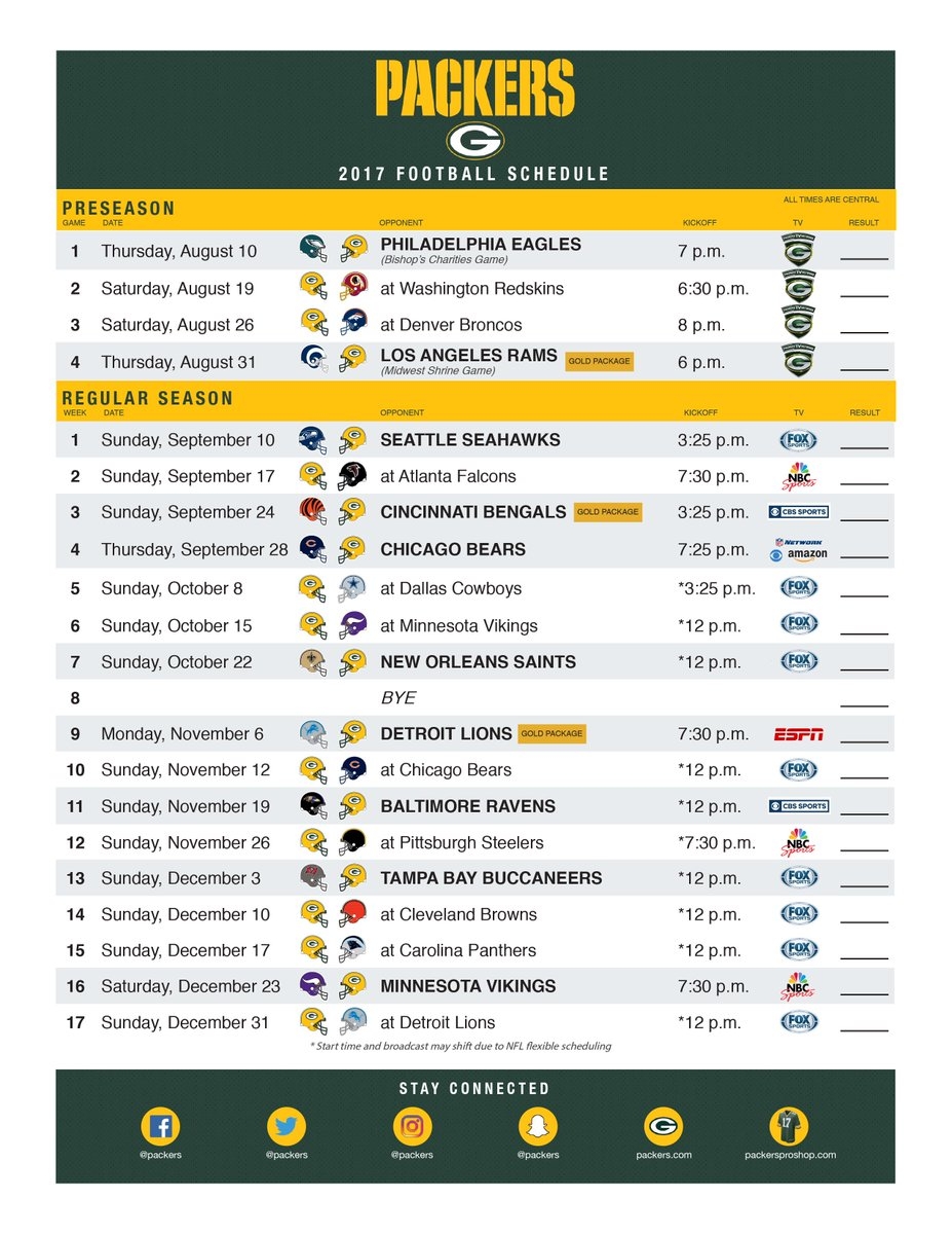 PACKERVILLE U S A 2017 NFL Schedule Released Worksheets Library