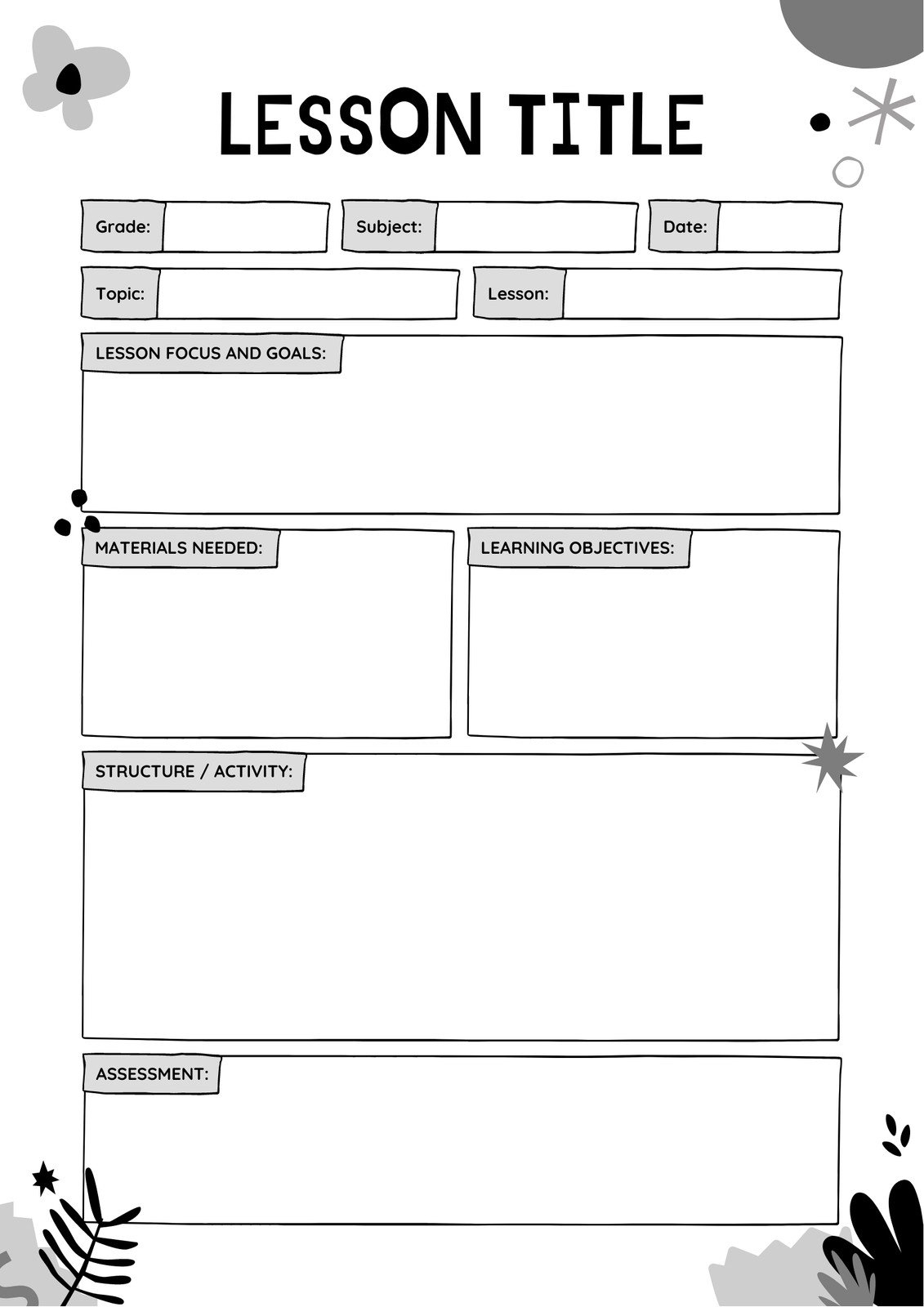 free printable lesson plan template