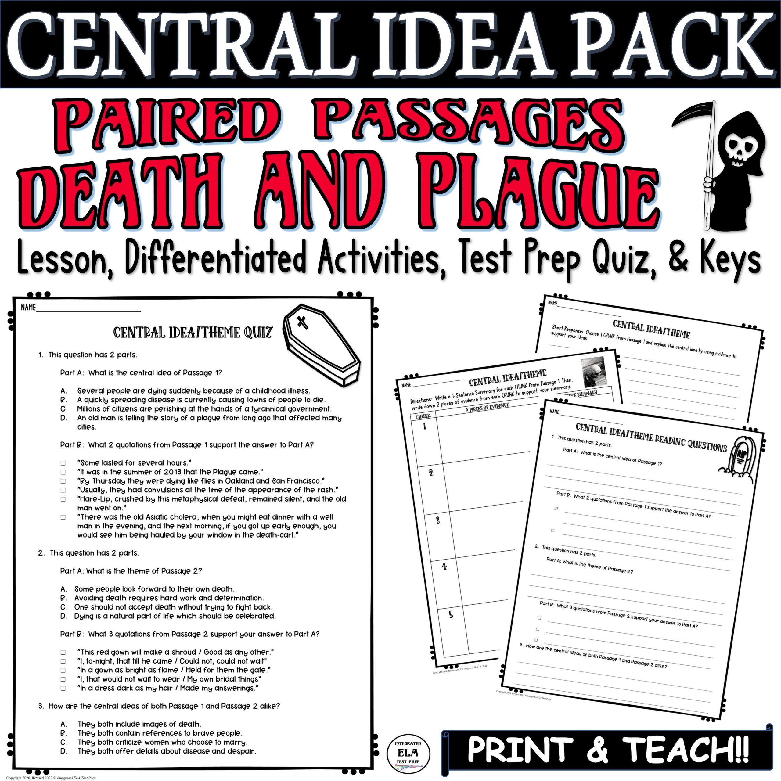 Paired Passages With Questions Reading Comprehension Central Idea Made By Teachers
