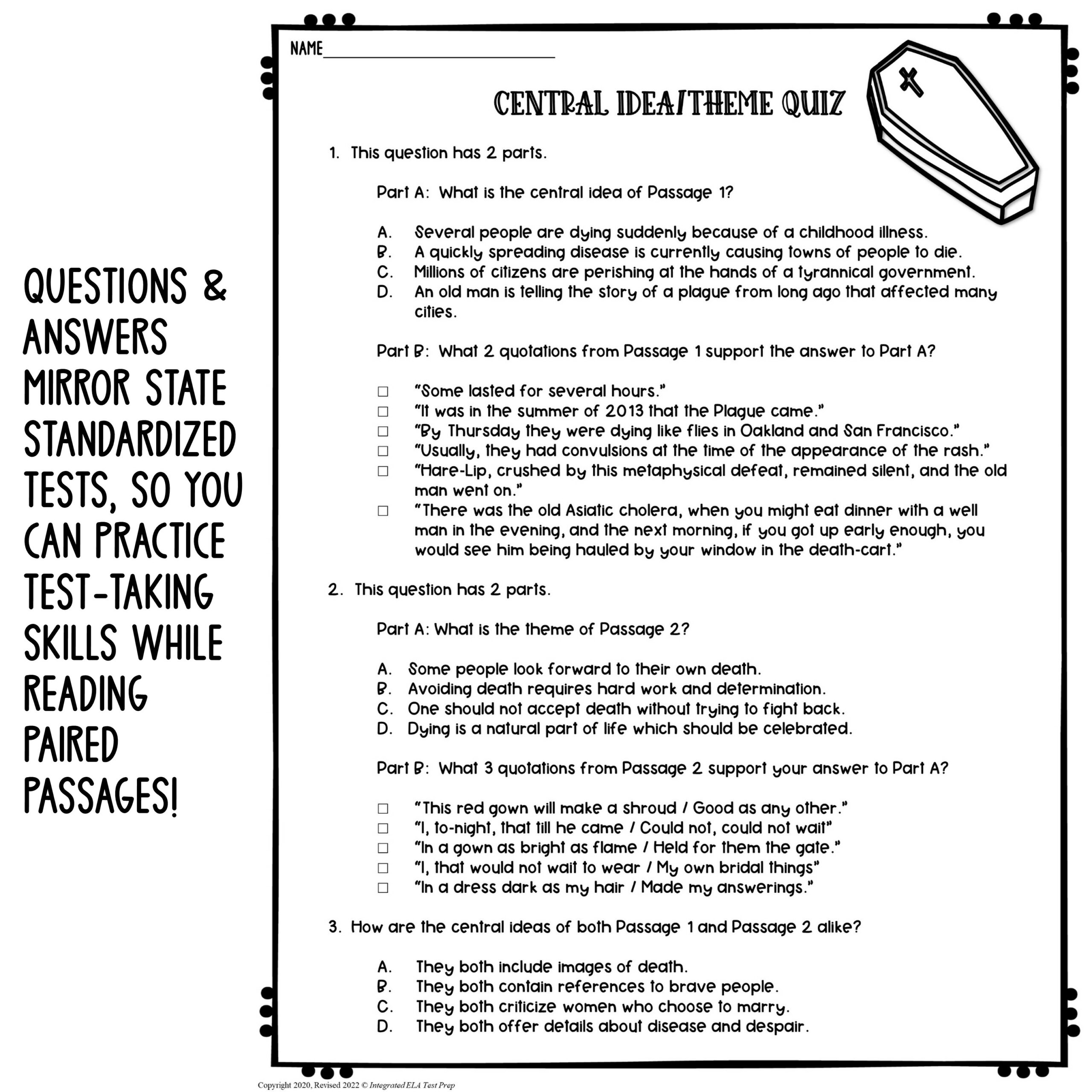 Paired Passages With Questions Reading Comprehension Central Idea Made By Teachers