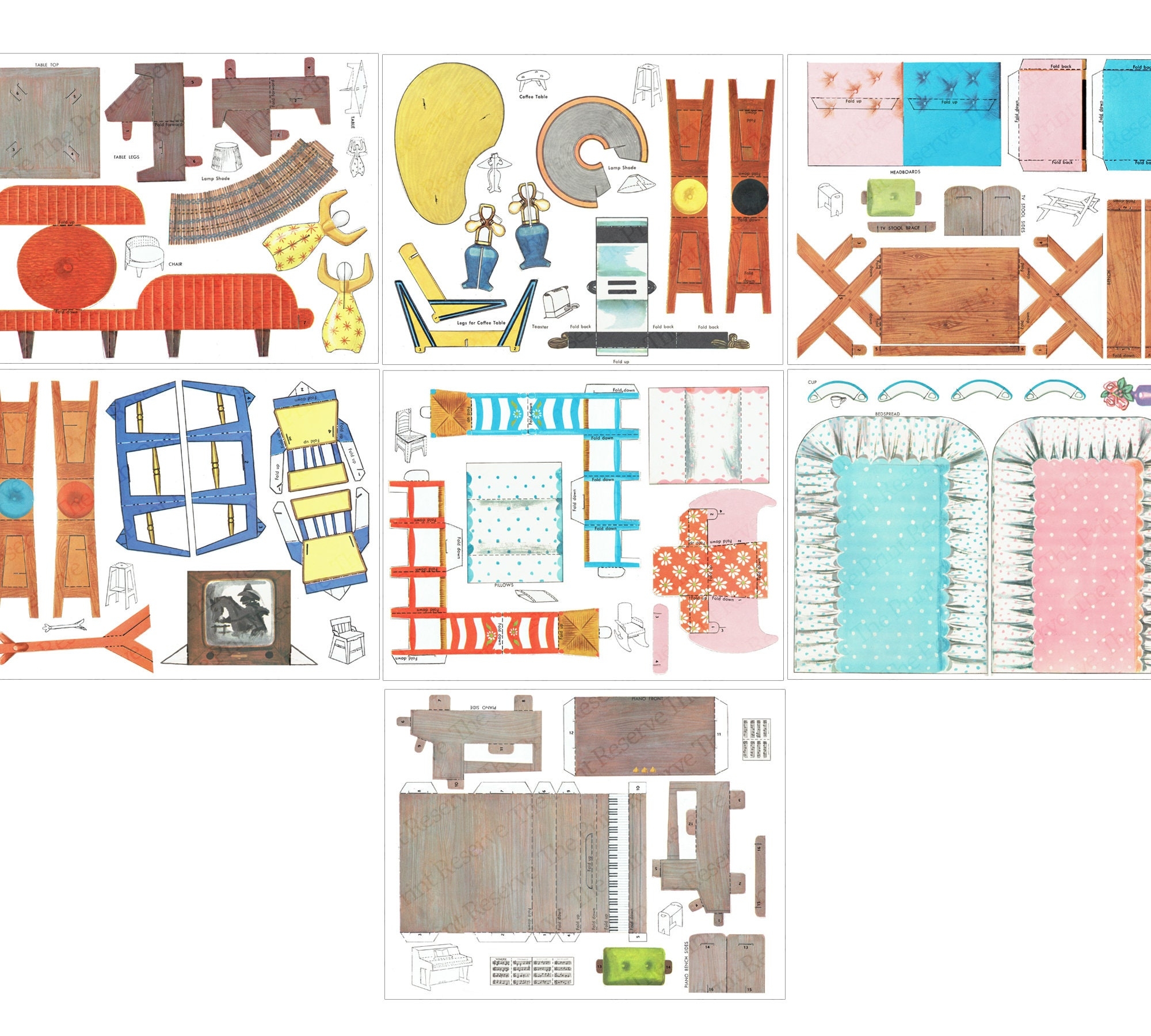 Paper Doll House Furniture Printable Digital Download Image PDF Item 520 Etsy