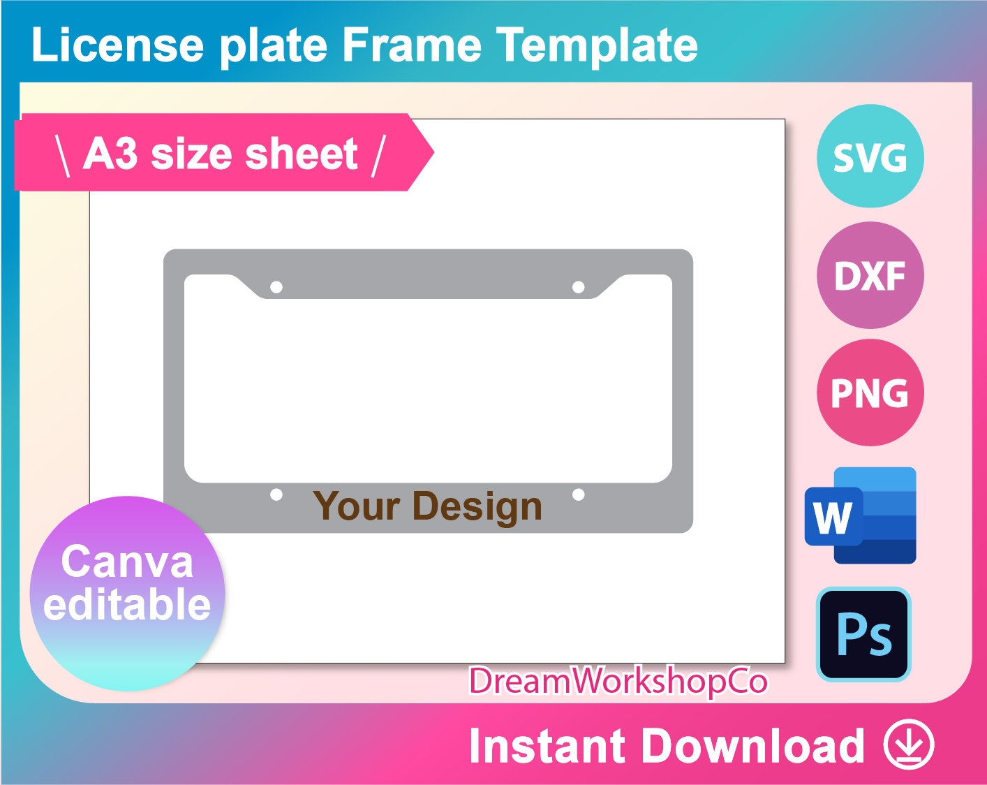 Paper License Plate Template Printable Etsy Singapore