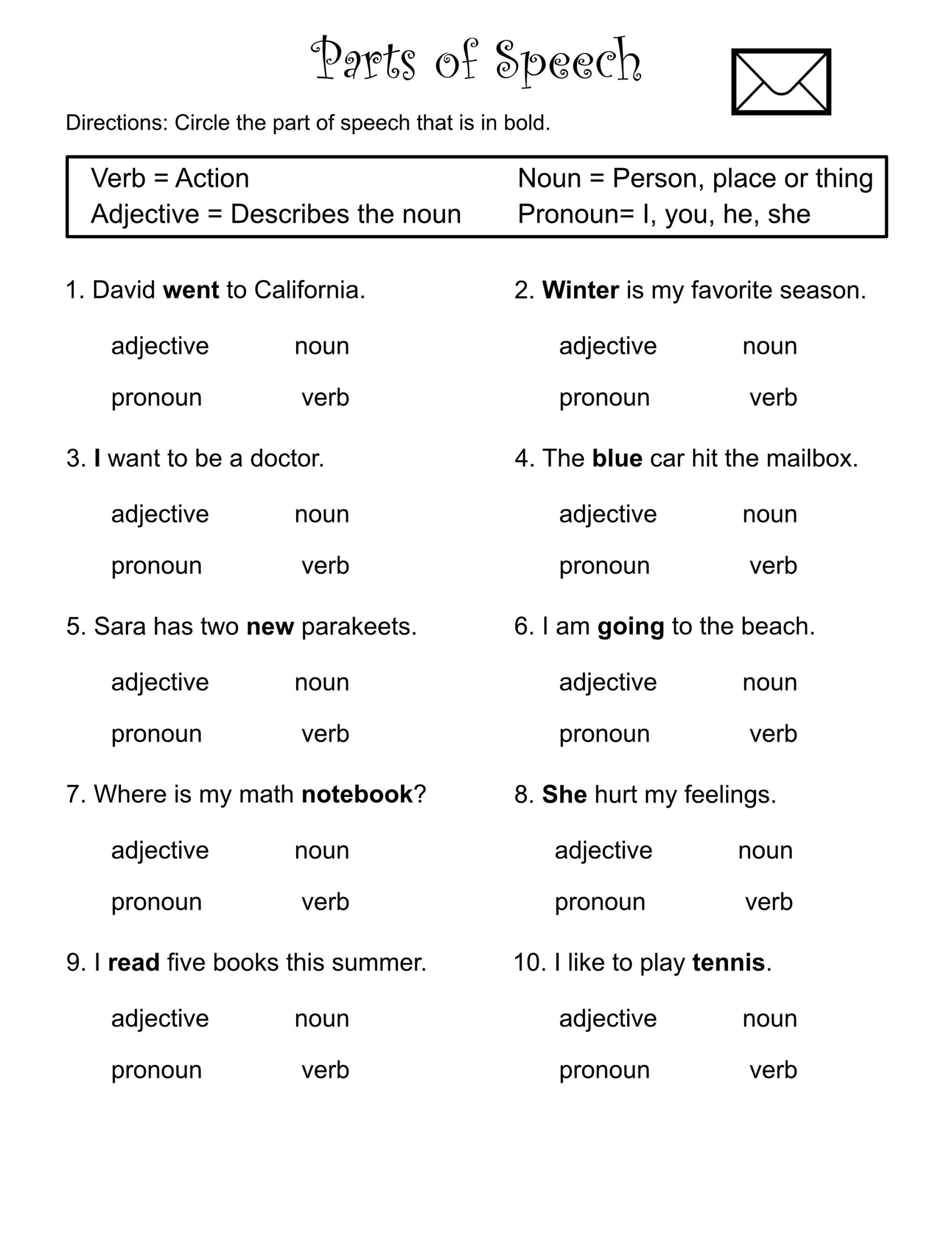 Parts Of Speech Worksheets Grades 1 3 Nouns Verbs printable 