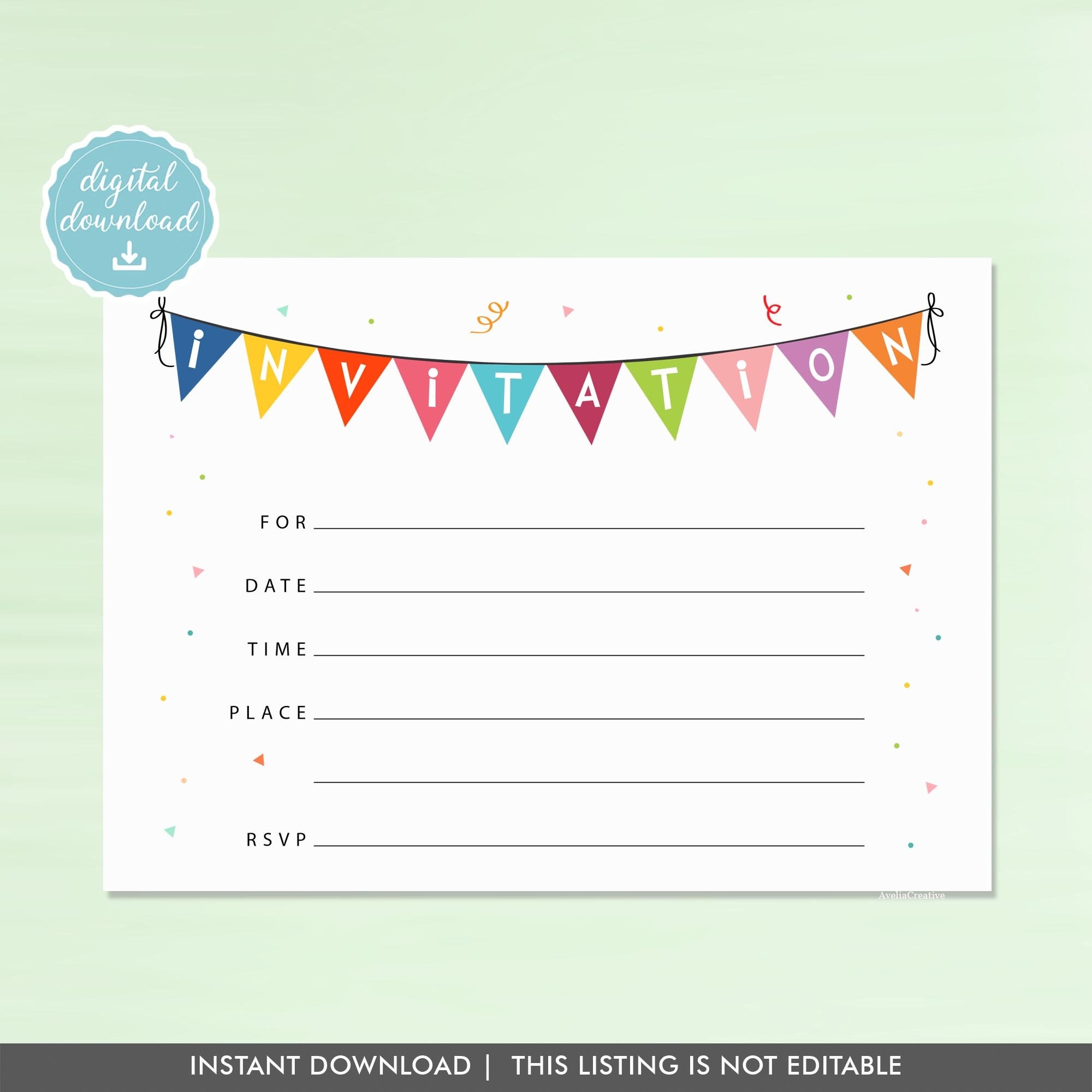 Party Blank Invitation Instant Download Fill in Invite 