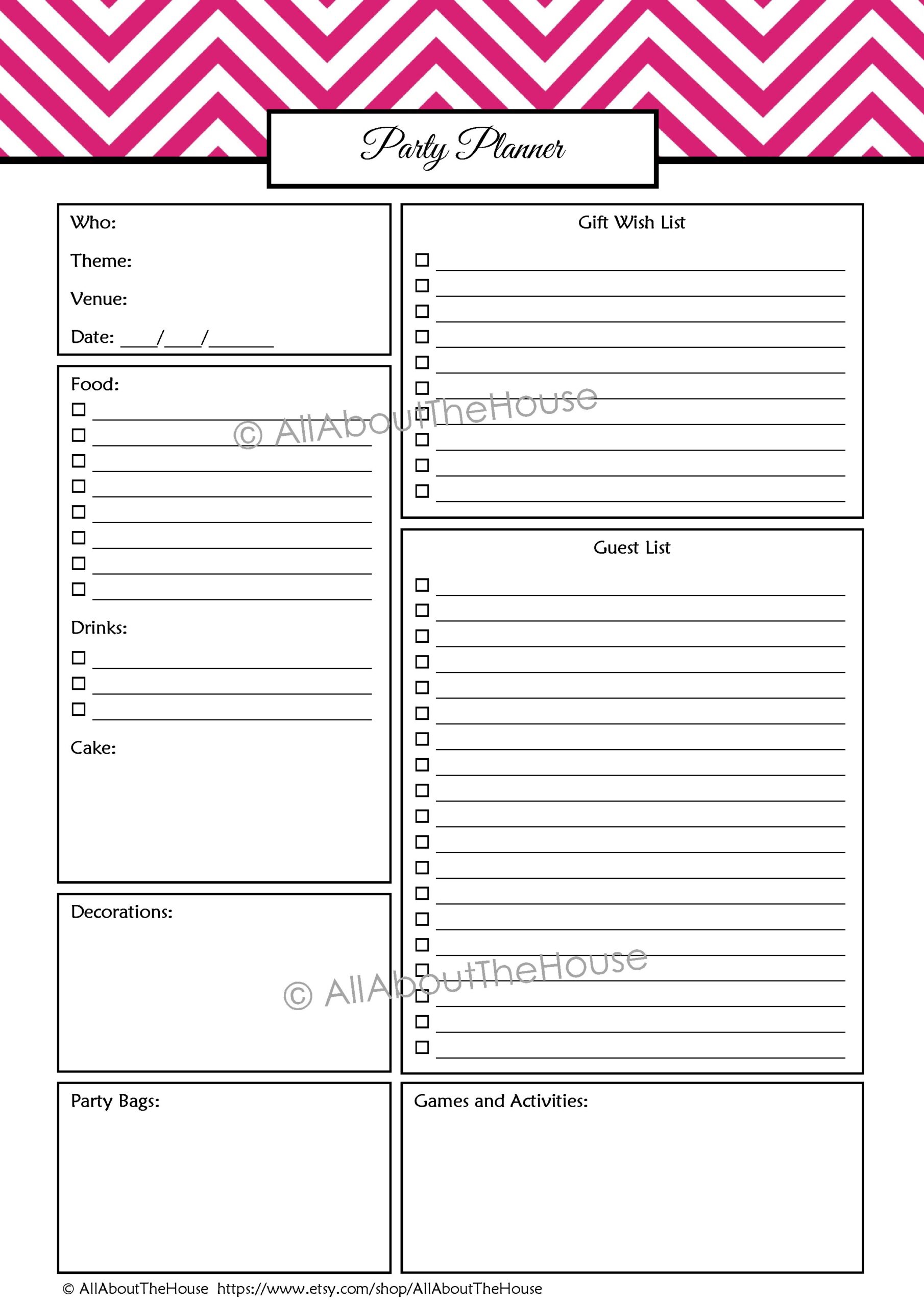 printable party planning checklist
