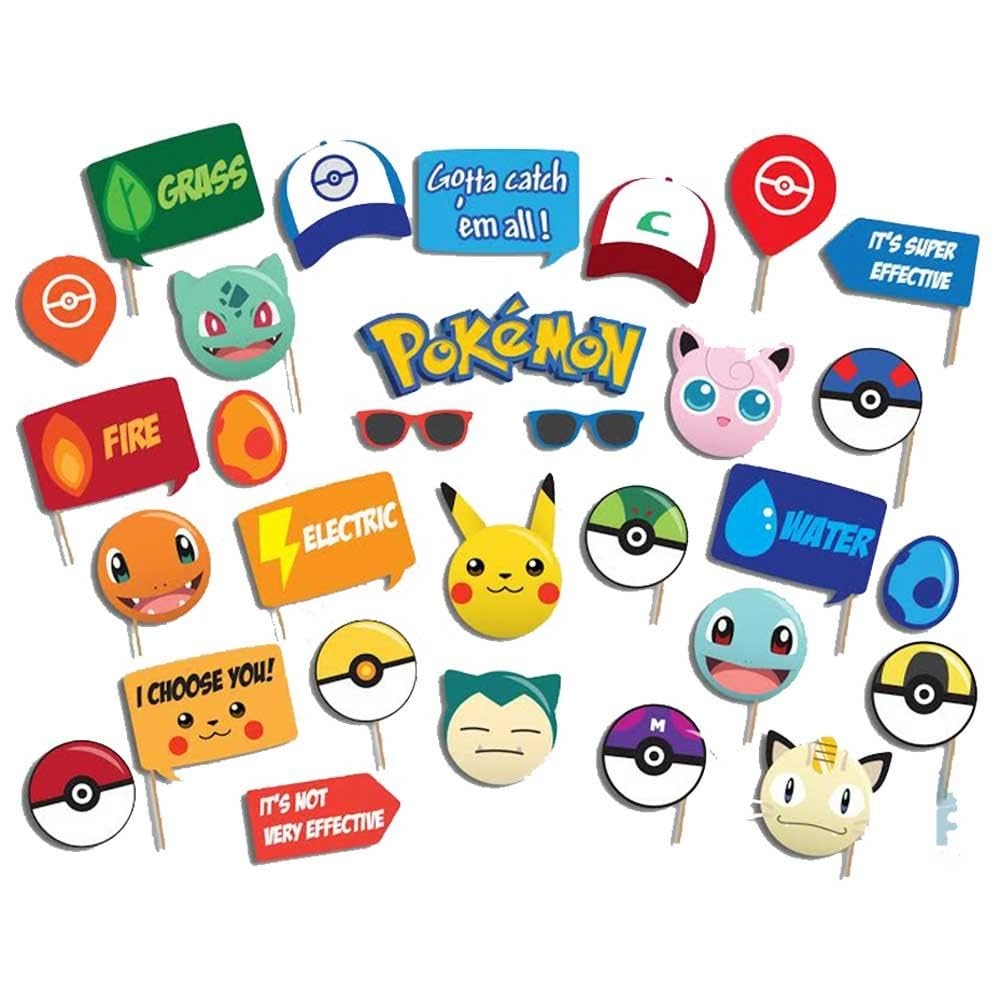 Party Propz Pokemon Photo Booth Props 29 Pieces For Pokemon Party Supplies Amazon in Toys U0026 Games