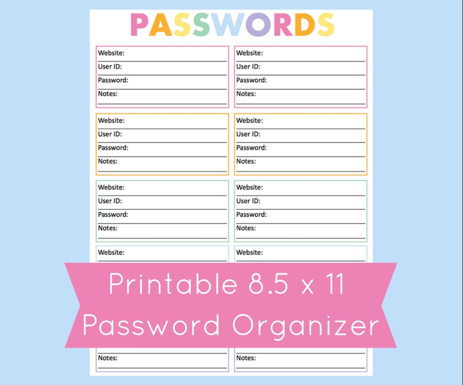 Password Organizer Printable Password List Password Log 
