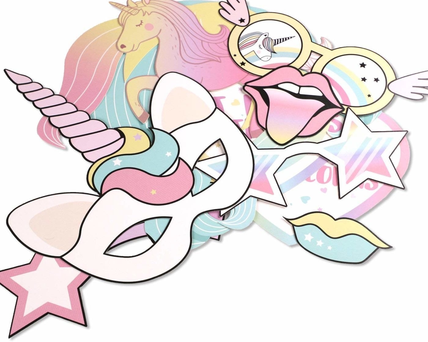 Pastel Rainbow Unicorn Theme Photobooth Props Set Of 30