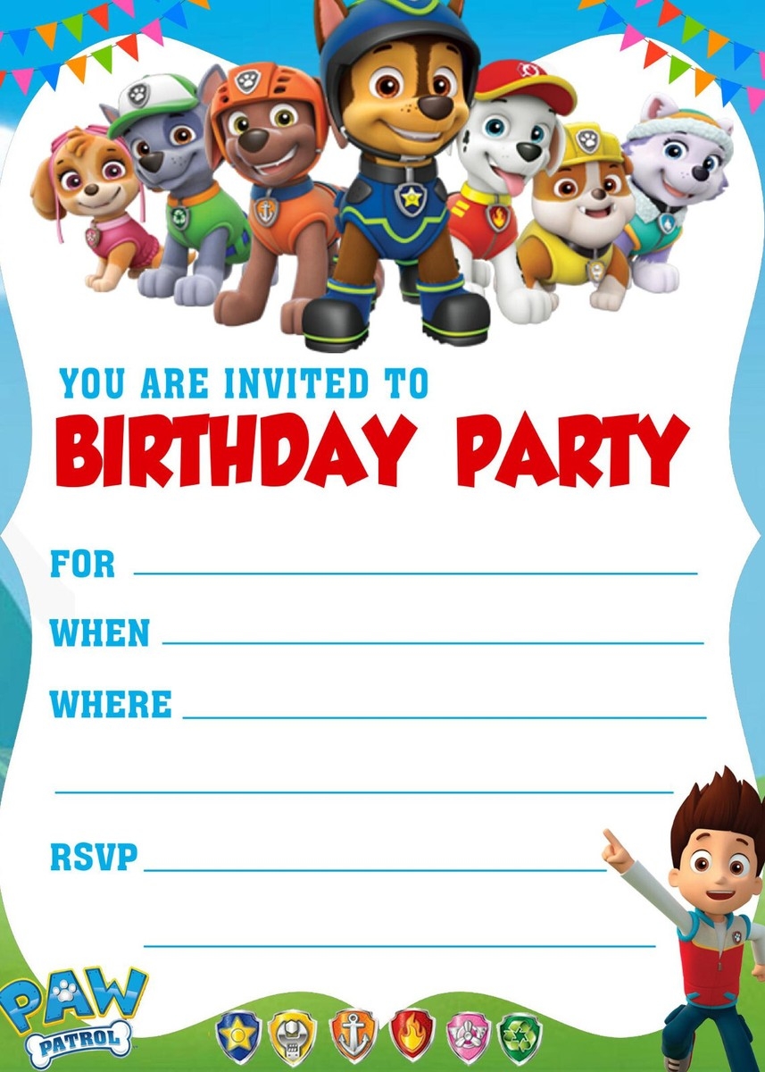 Paw Patrol Invitations Birthday Party Invites A5 FREE NEXT DAY FAST DELIVERY