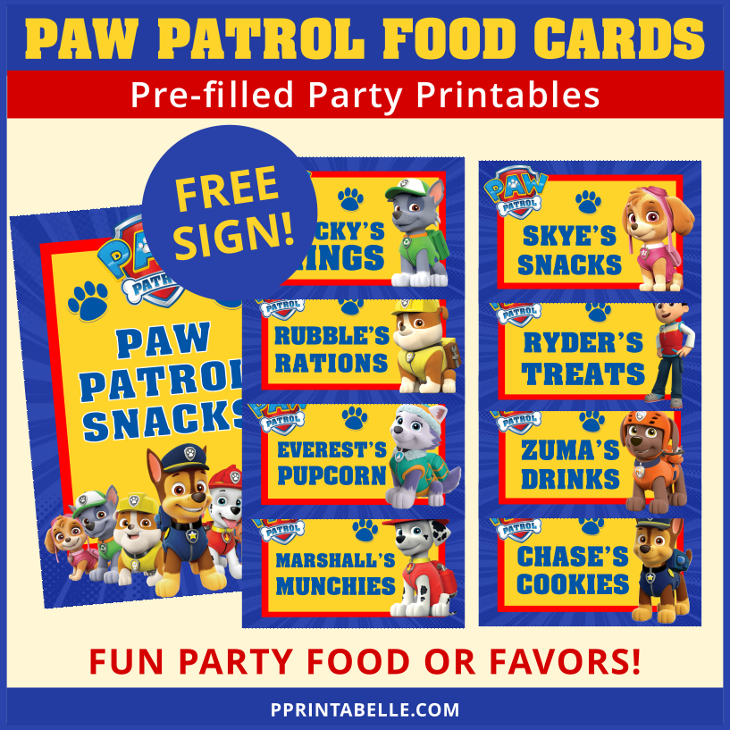 Paw Patrol Party Pre filled Tented Food Cards Printabelle