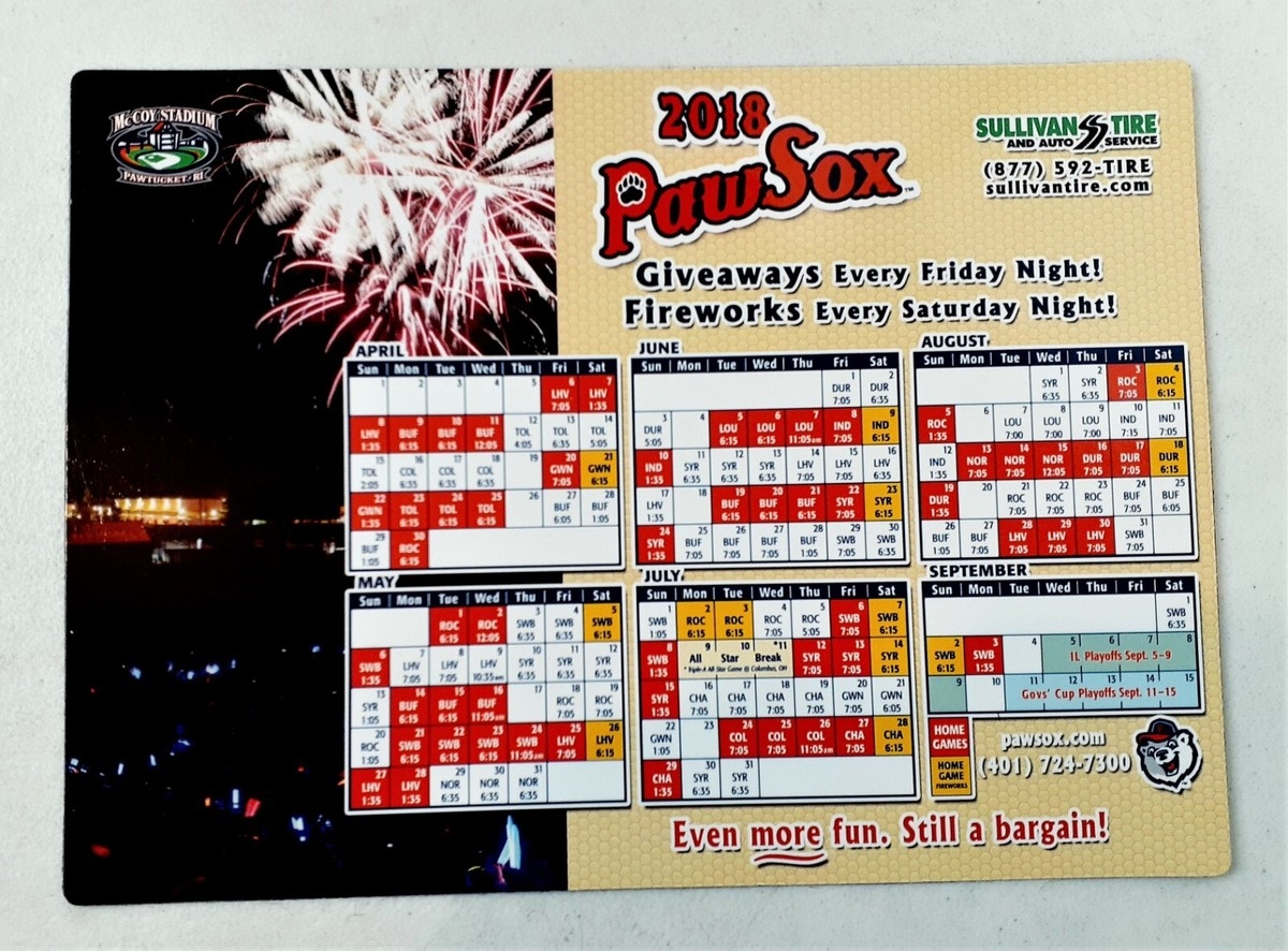 Pawtucket Red Sox 2018 Magnet Schedule McCoy Stadium 9