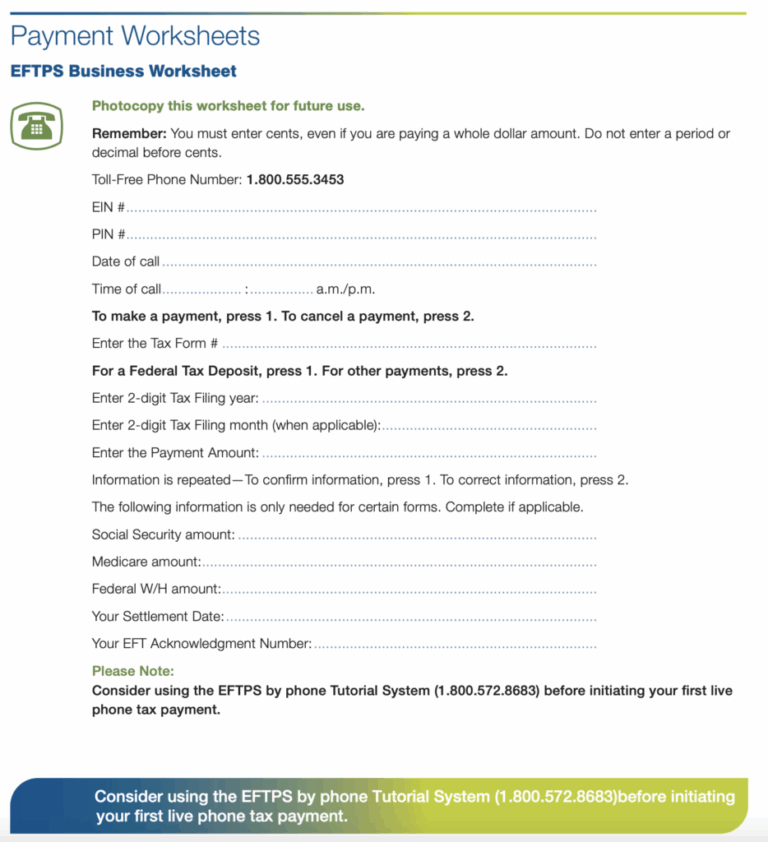 PDF EFTPS Direct Payment Worksheet HWS Homepage 12 13 VRS Worksheets Library