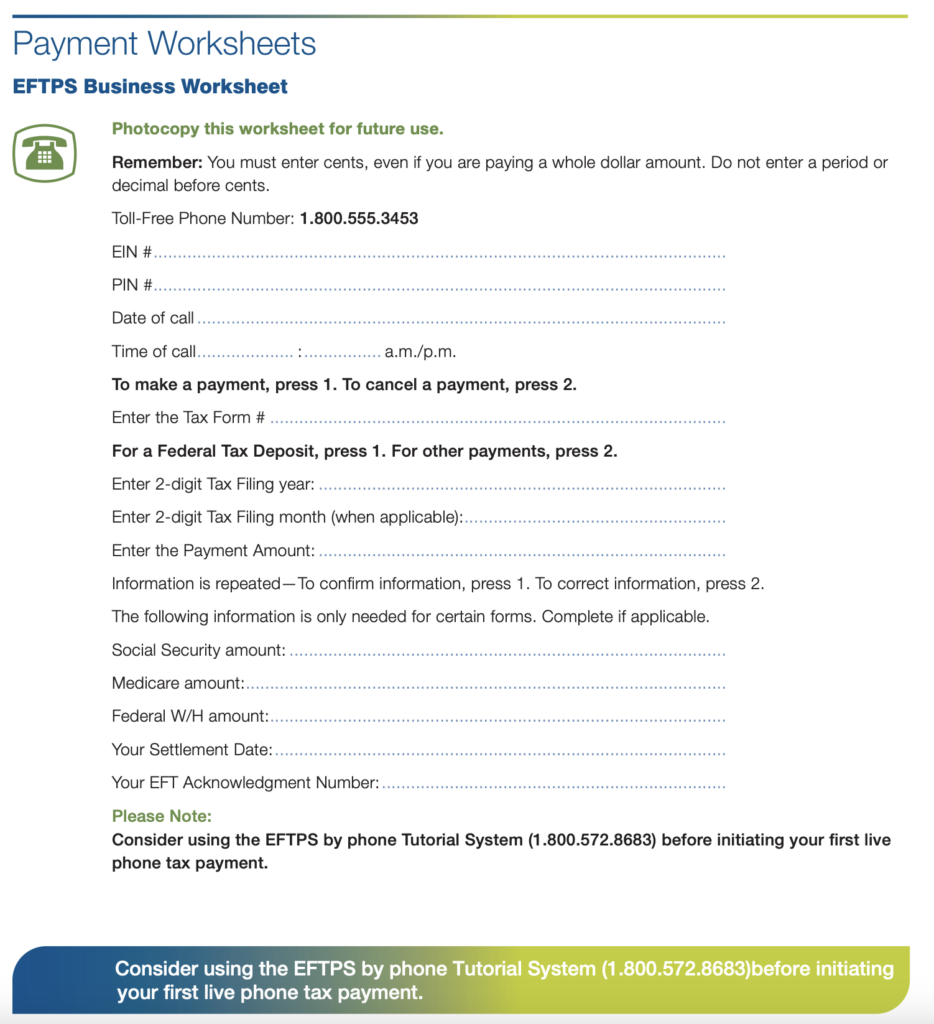 PDF EFTPS Direct Payment Worksheet HWS Homepage 12 13 VRS Worksheets Library