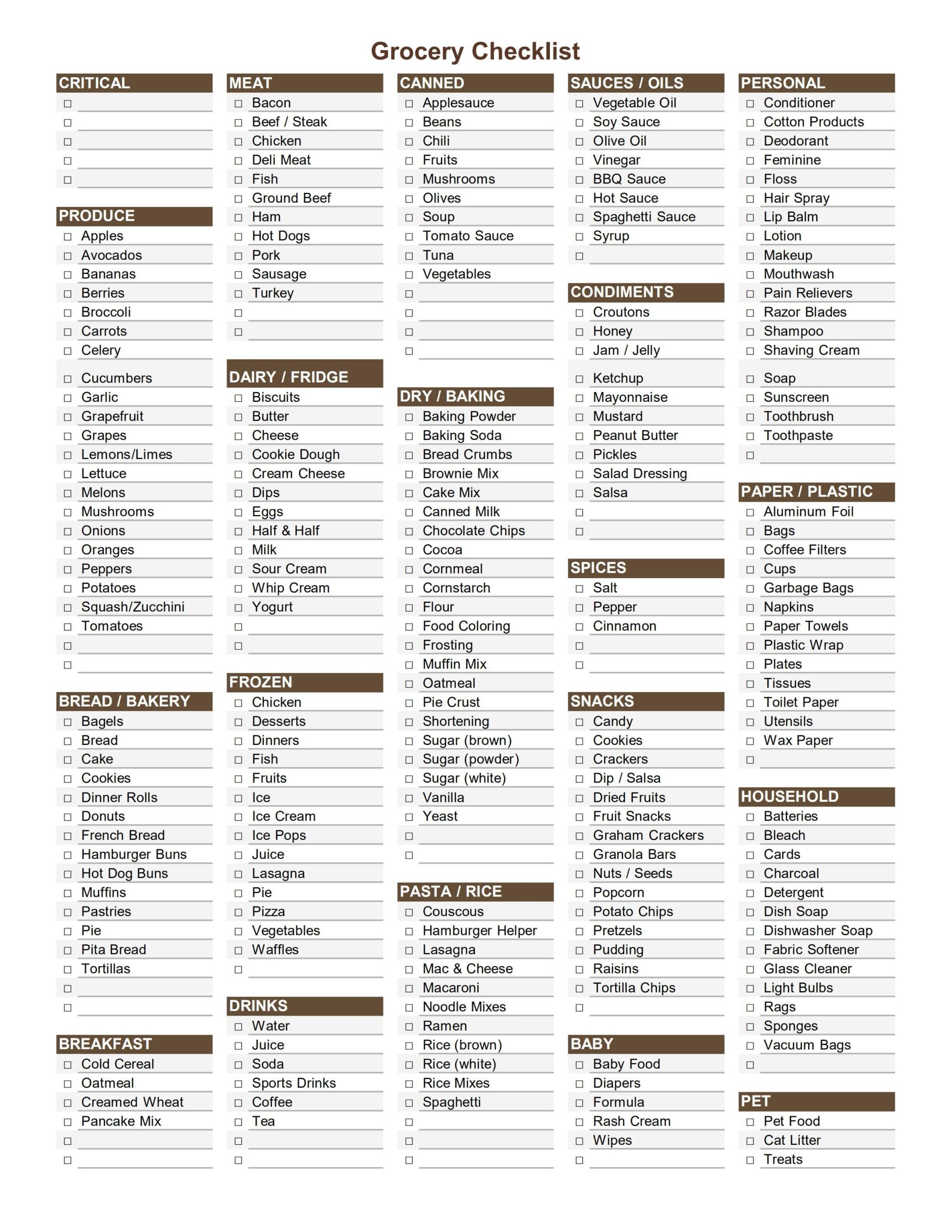 free printable grocery list by aisle