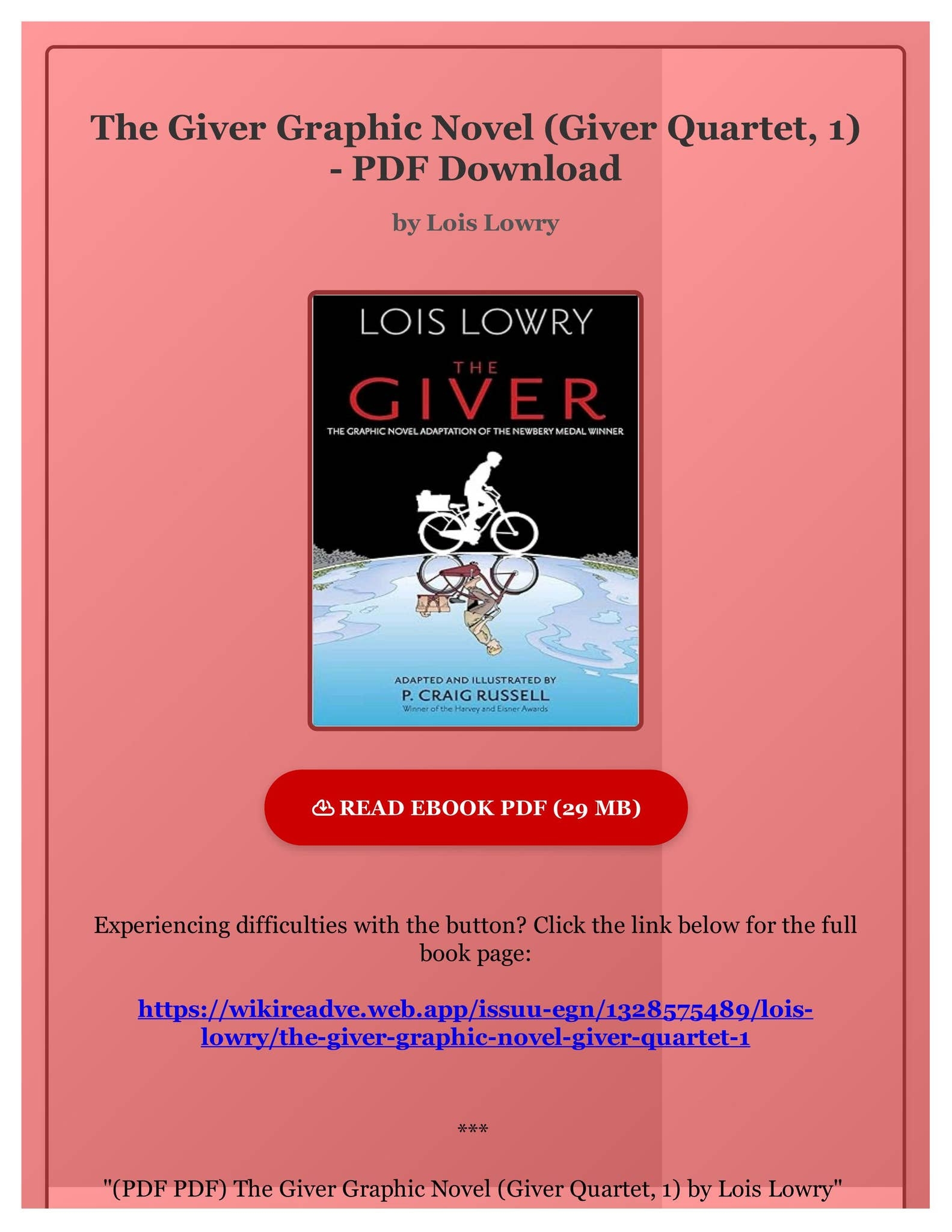 PDF PDF The Giver Graphic Novel Giver Quartet 1 By Lois Lowry 