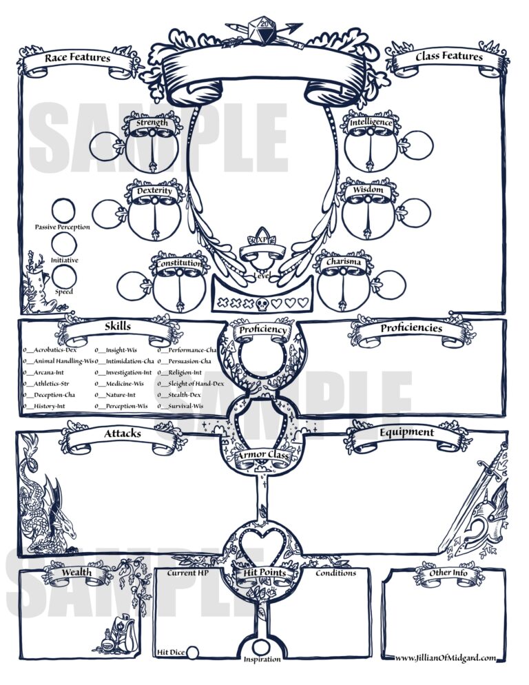 PDF Printable Dungeons U0026 Dragons 5th Ed Character Sheet Bundle Etsy