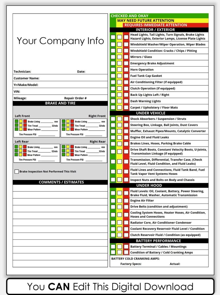 PDF Printable Vehicle Inspection Report CANVA Template Editable Car Or Equipment Rental Inspection Checklist Used Vehicle Inspection Sheet Etsy