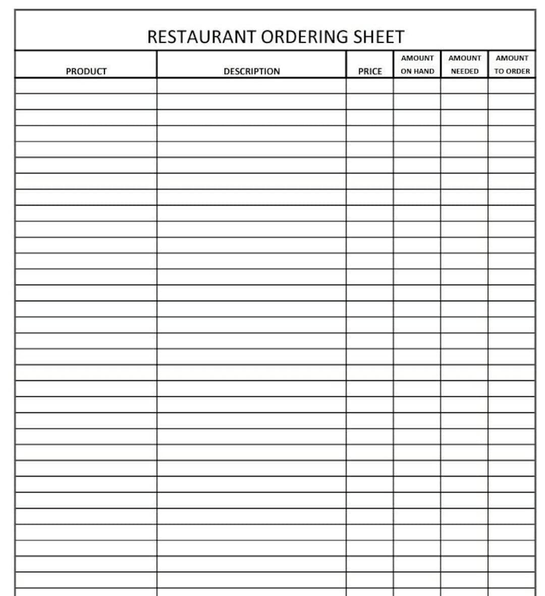 PDF Restaurant Order Sheet Etsy UK