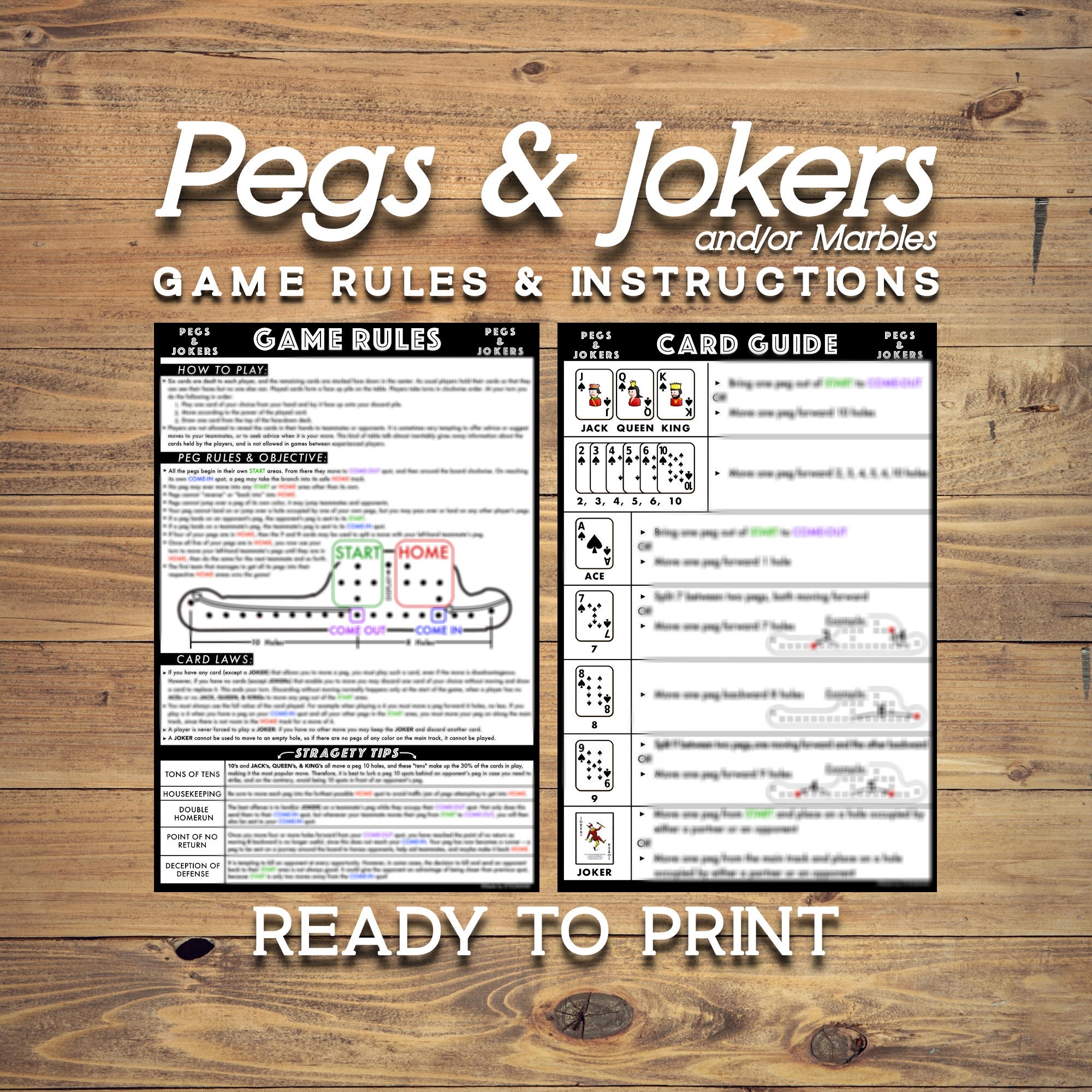 Pegs And Jokers Instructions Manual Easy To Understand Custom Graphics Printable Double Sided Etsy