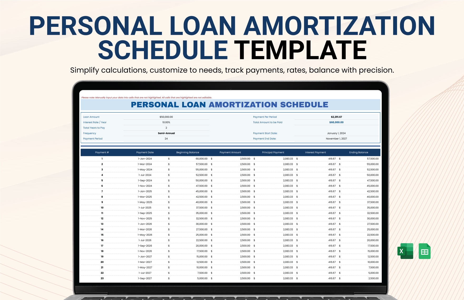 Personal Loan Amortization Schedule Template In Excel Google Sheets Download Template