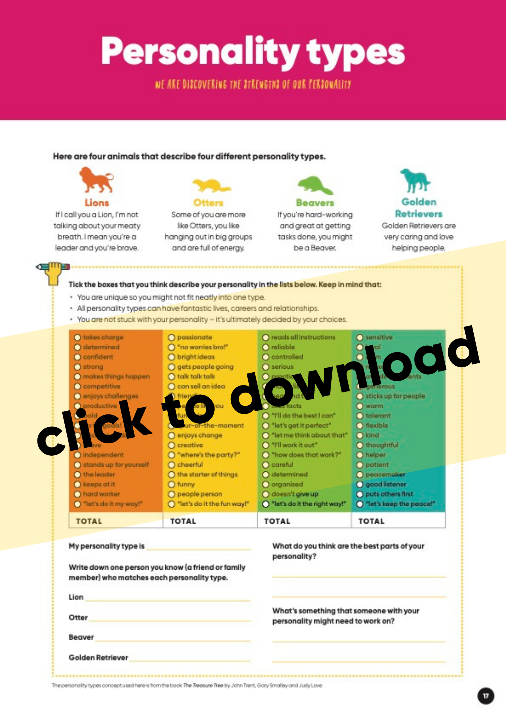 printable personality quiz with answers