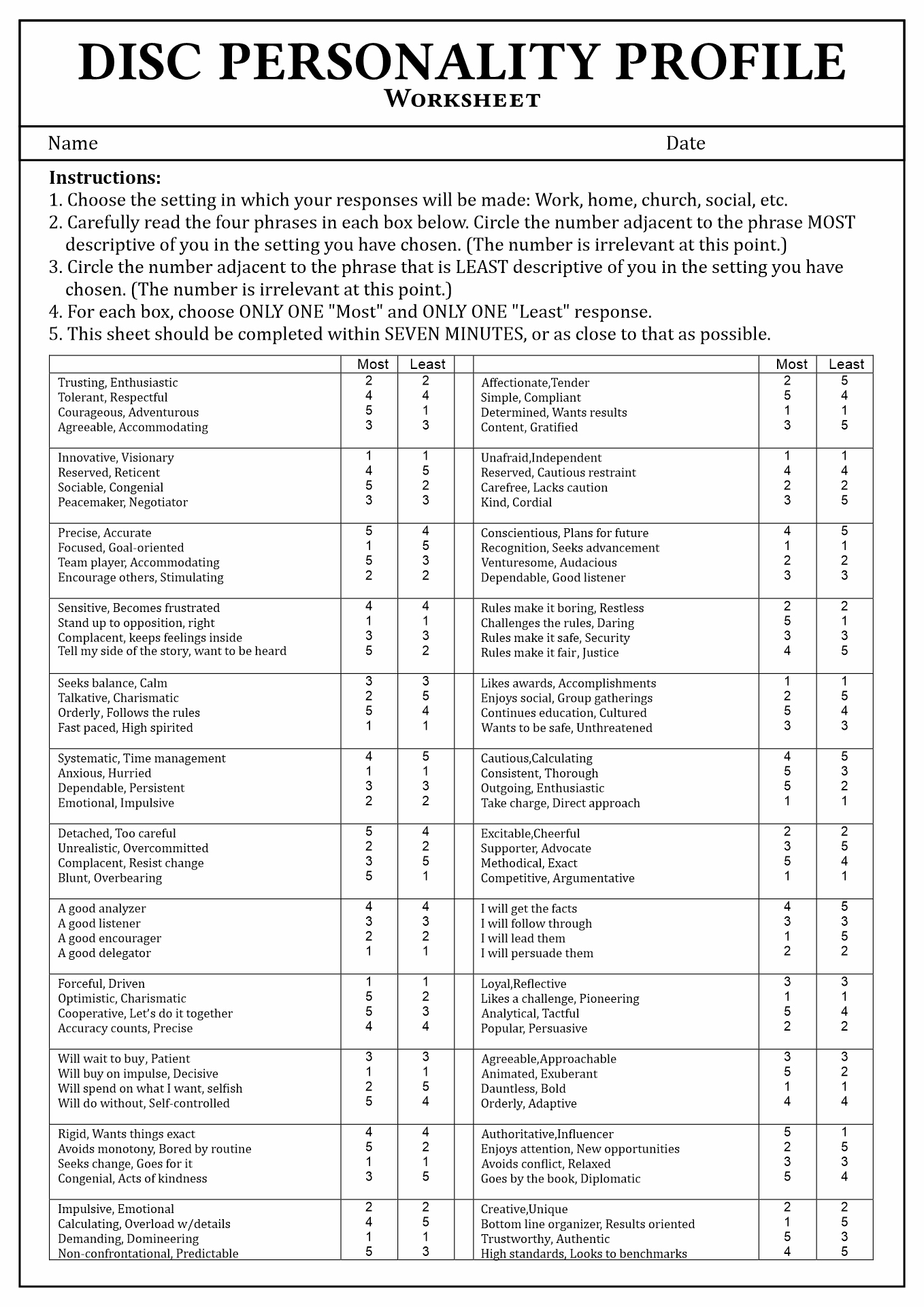 Personality Test Questions