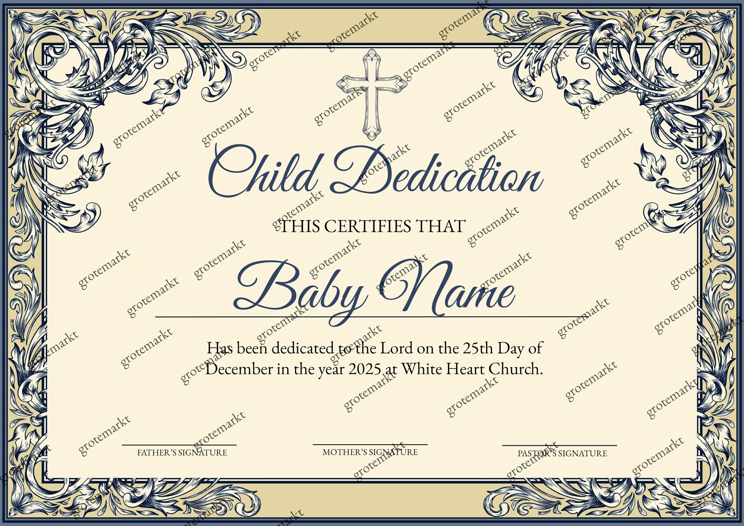 Personalized Child Dedication Certificate Template Baptism Children Christening Gold Baptism Editable Printable Church Certificate Blue Grotemarkt Editable Templates