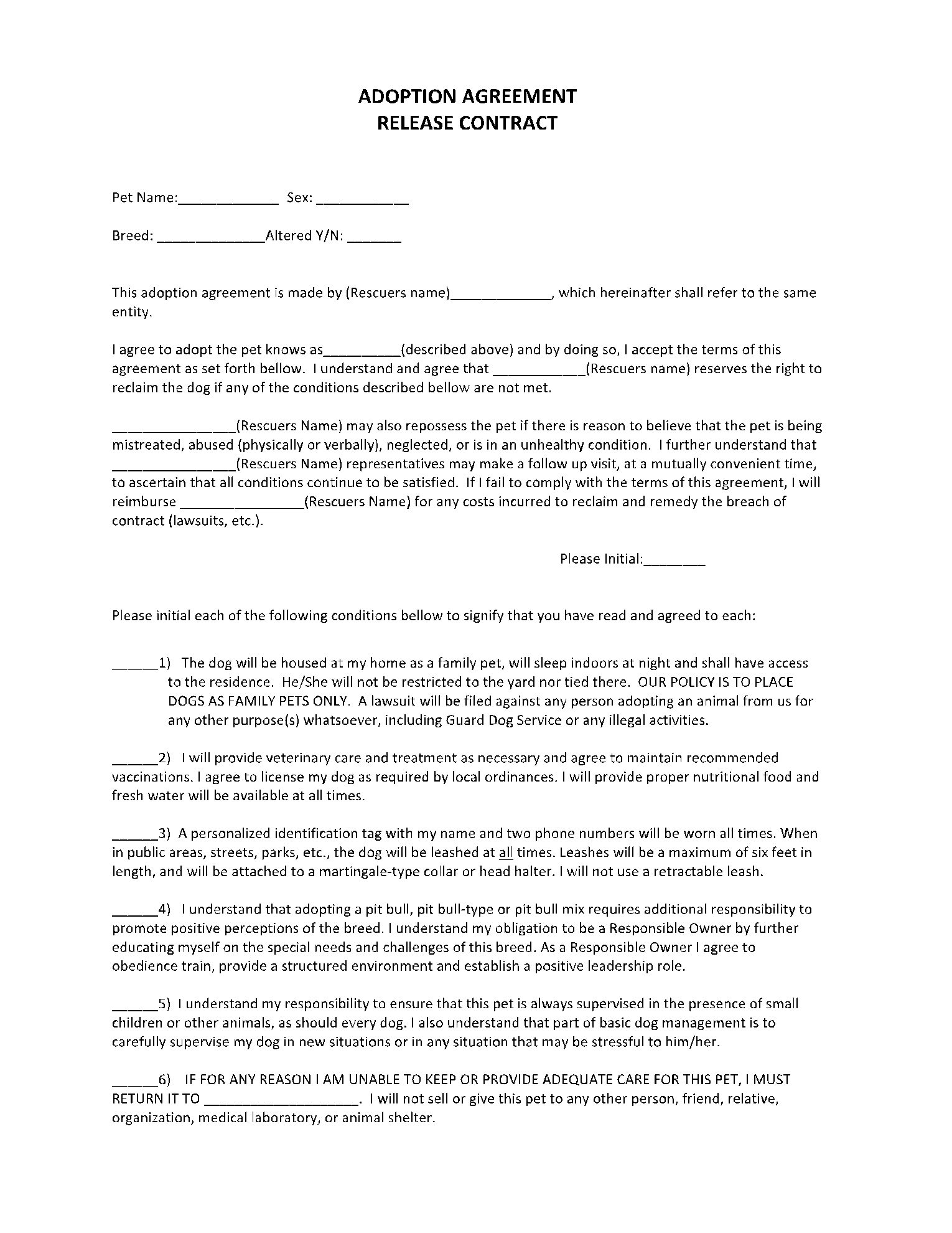 pet adoption forms printable