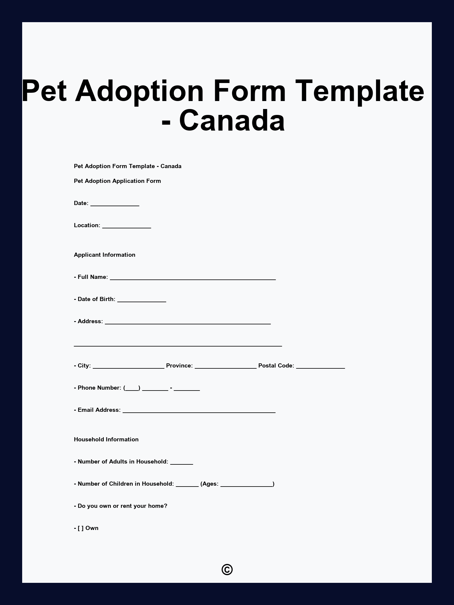 Pet Adoption Form Template Canada