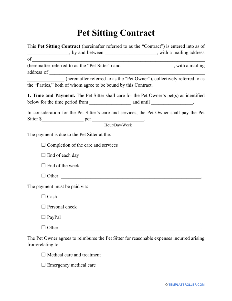 free printable pet sitting forms