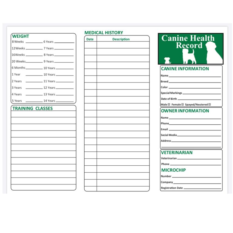 Pet Supplies Dog Vaccination Record Card 25 Pack Large 8 5
