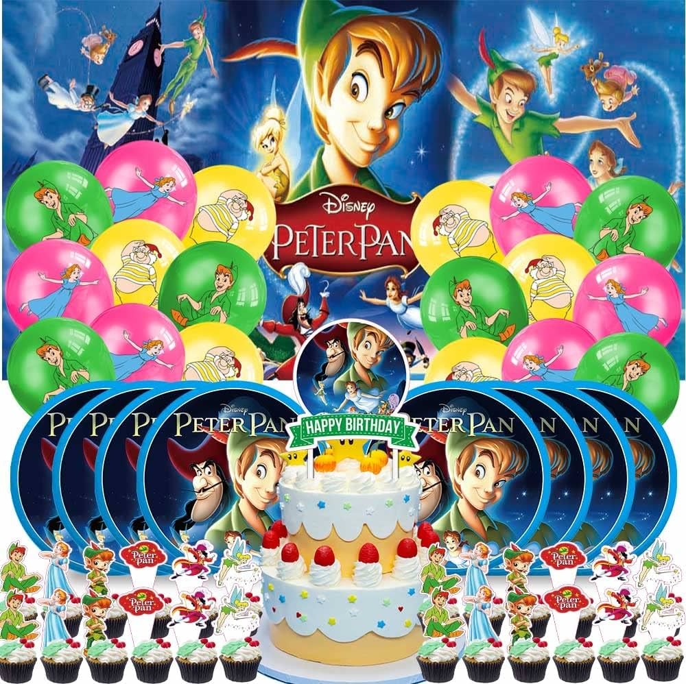 Peter Pan Party Supplies Plates Decorations Birthday Cake Topper Banner Decor Backdrop Balloons Amazon co uk Home U0026 Kitchen