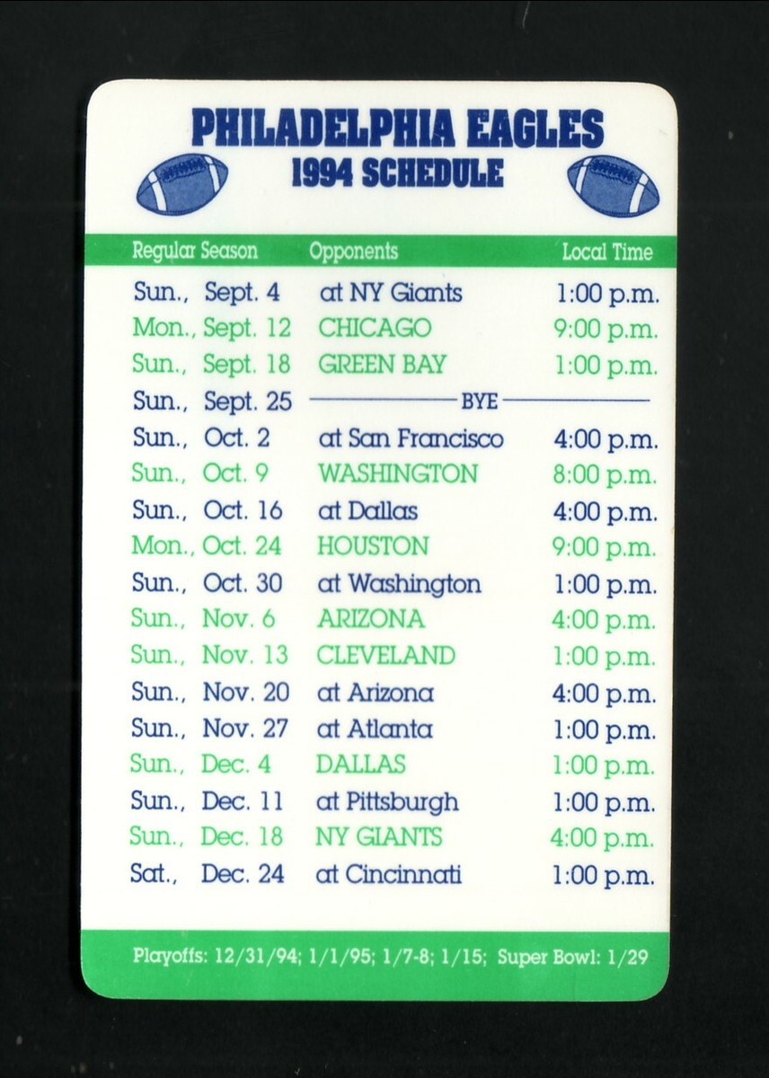Philadelphia Eagles 1994 Pocket Schedule Wings To Go EBay