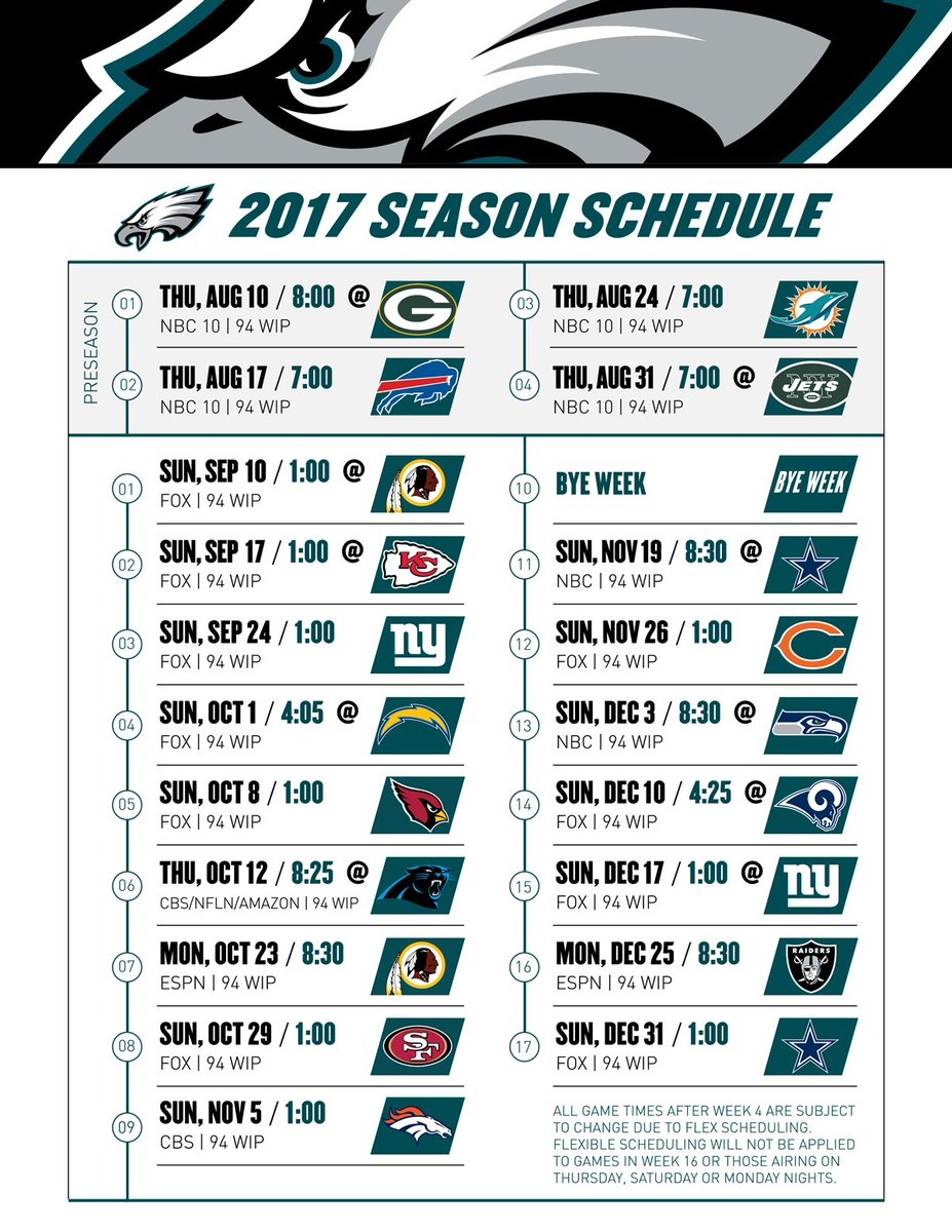 Philadelphia Eagles X Here s Another Look At The Eagles 2017 Schedule Preseason Dates And Times Were Officially Set Too Https t co EKMTg66eWg X