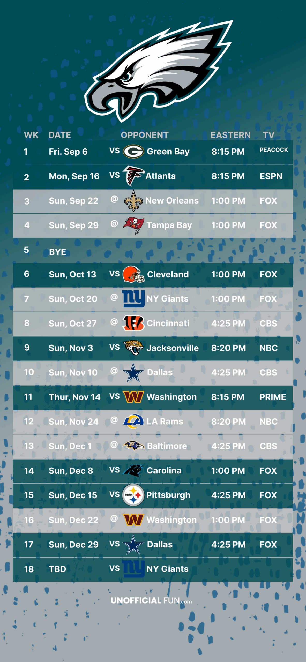 phila eagles schedule printable