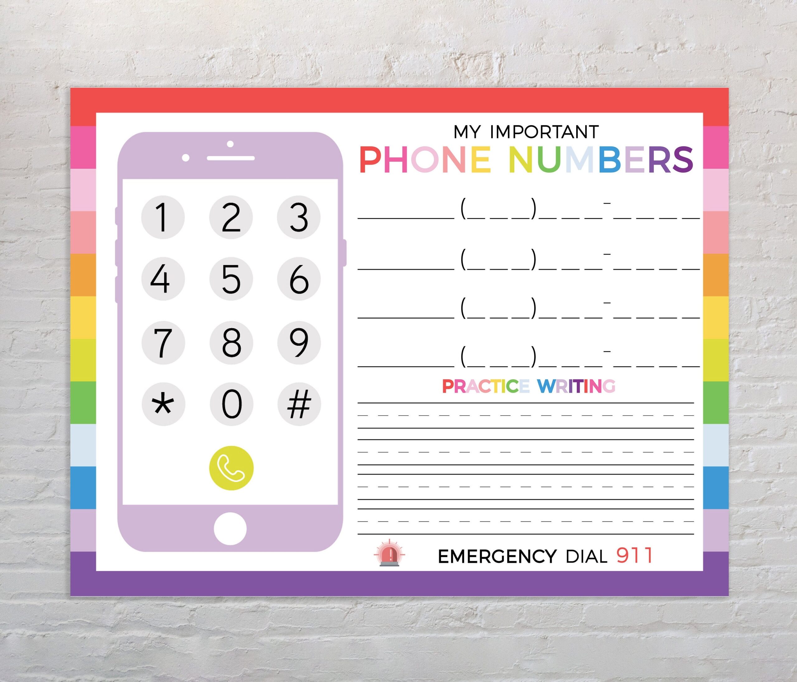 Phone Number Practice Kids Learning Tool Educational Worksheet Printable Phone Chart Homeschool Printable Phone Number Drill Etsy UK