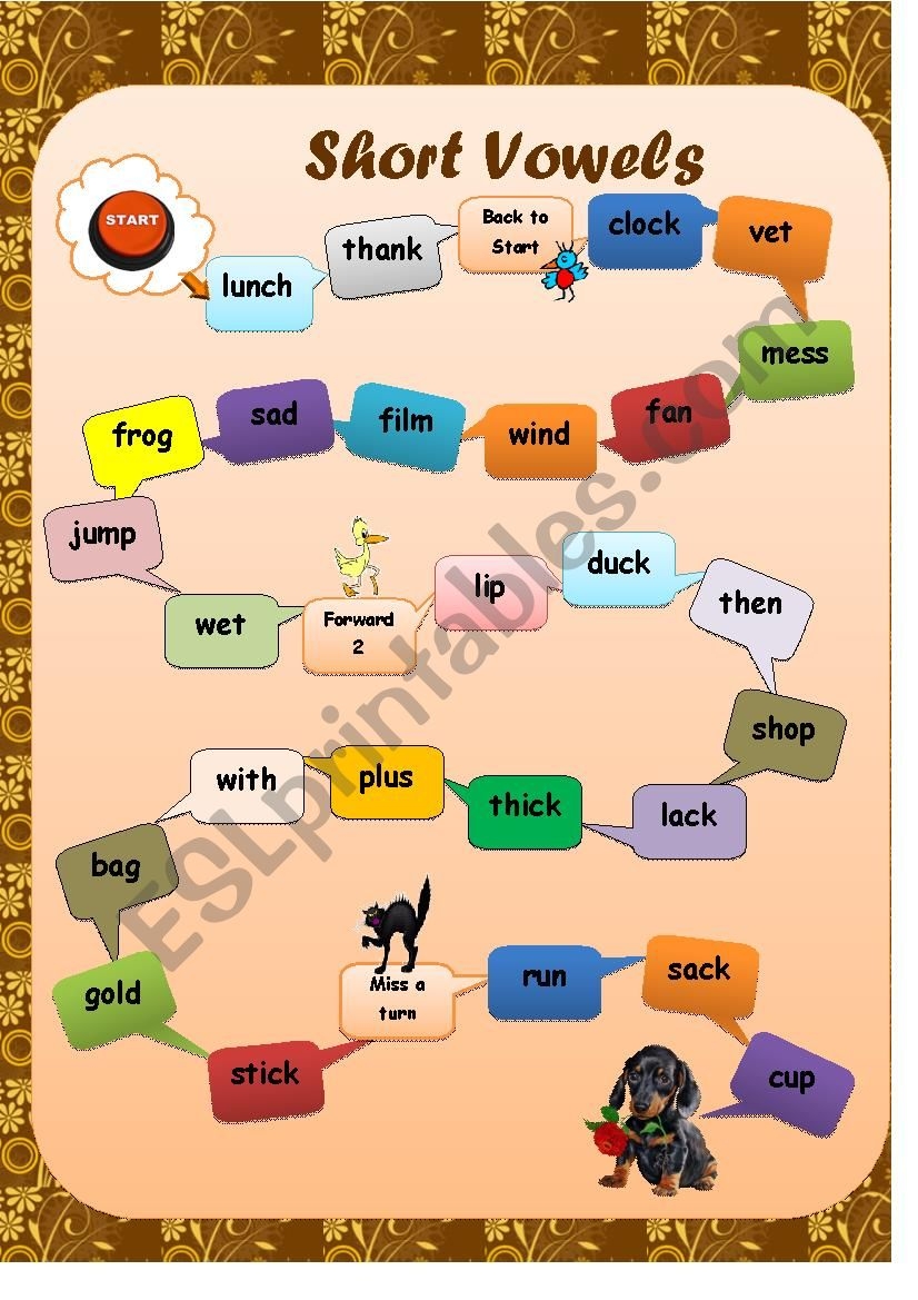 Phonics Short Vowels Board Game ESL Worksheet By Mumblebee Worksheets Library