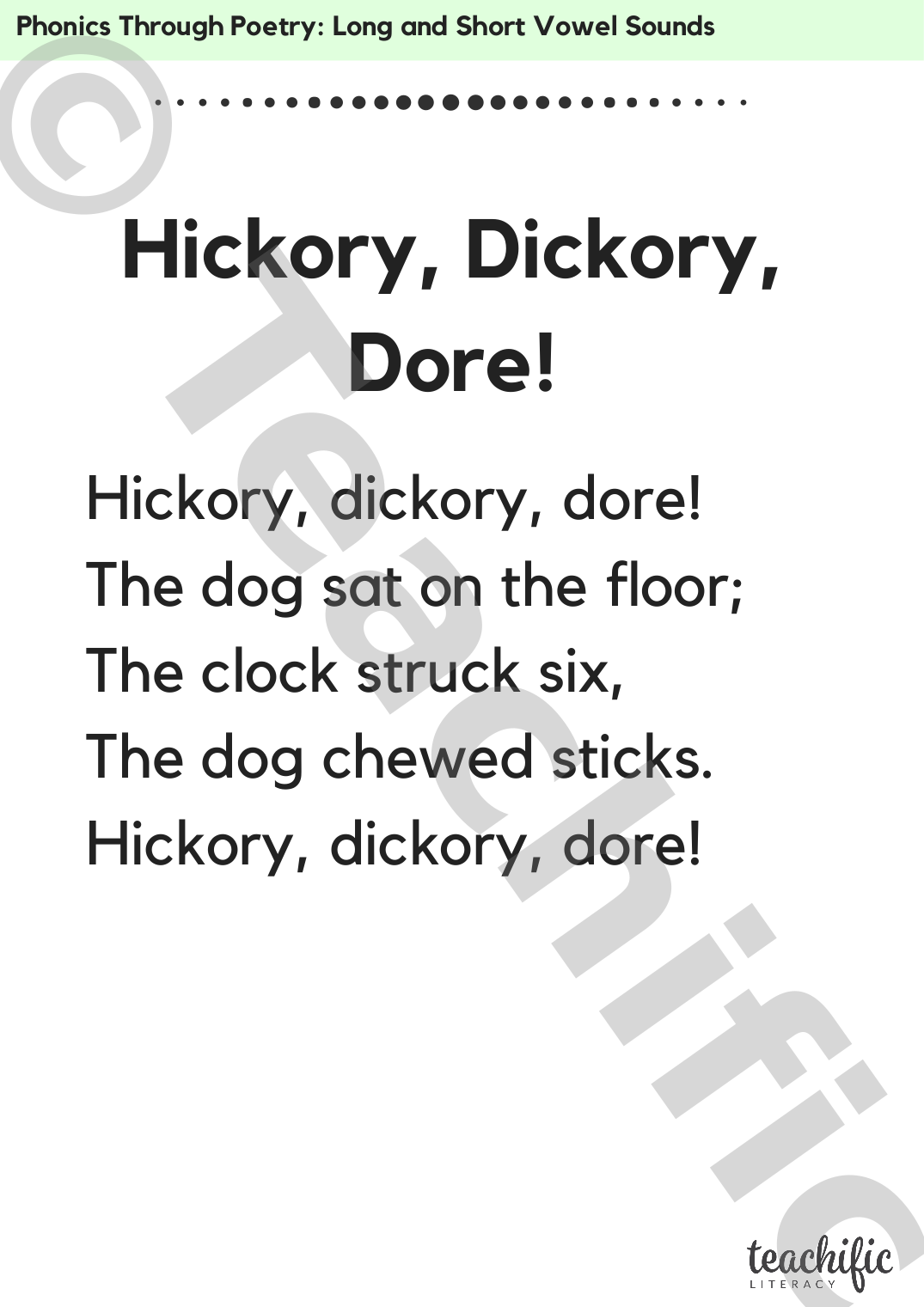 Phonics Through Poetry Hickory Dickory Dore Teachific