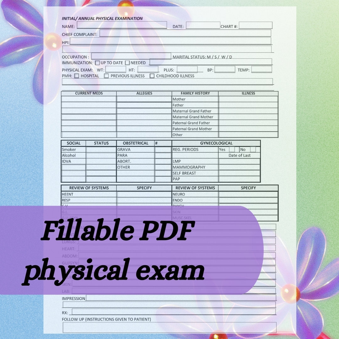 Physical Exam Form Fillable PDF Annual Physical Examination Printable Instant Download Medical Doctor s Office PDF New Client Form Etsy