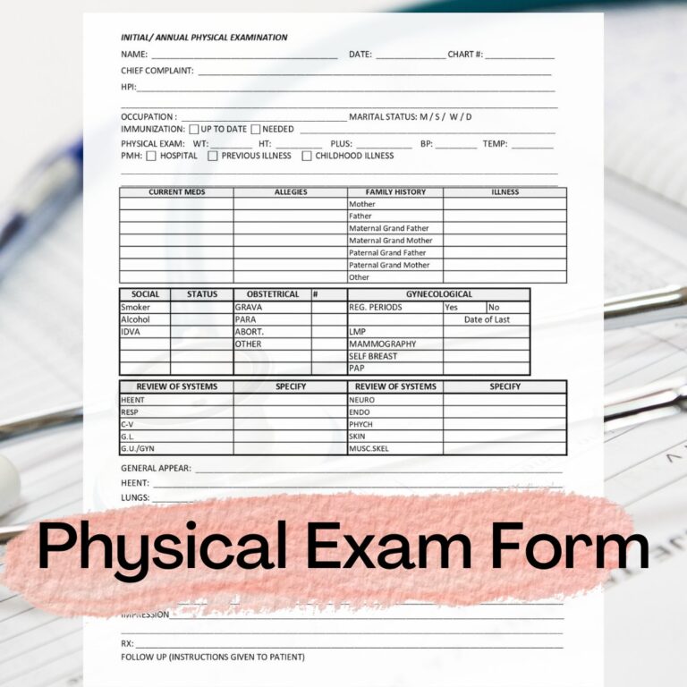 Physical Exam Form Template Initial Annual Physical 