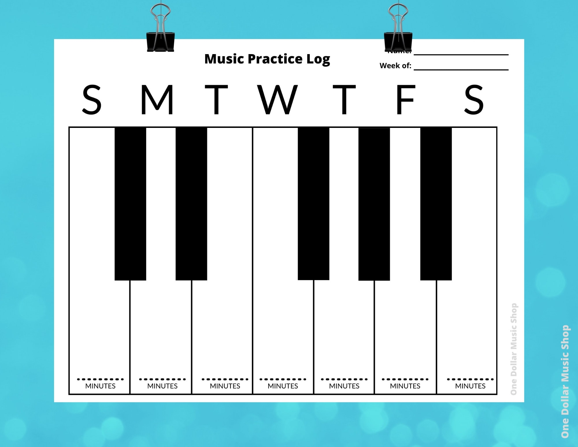 Piano Practice Chart Practice Log instant Download Music 