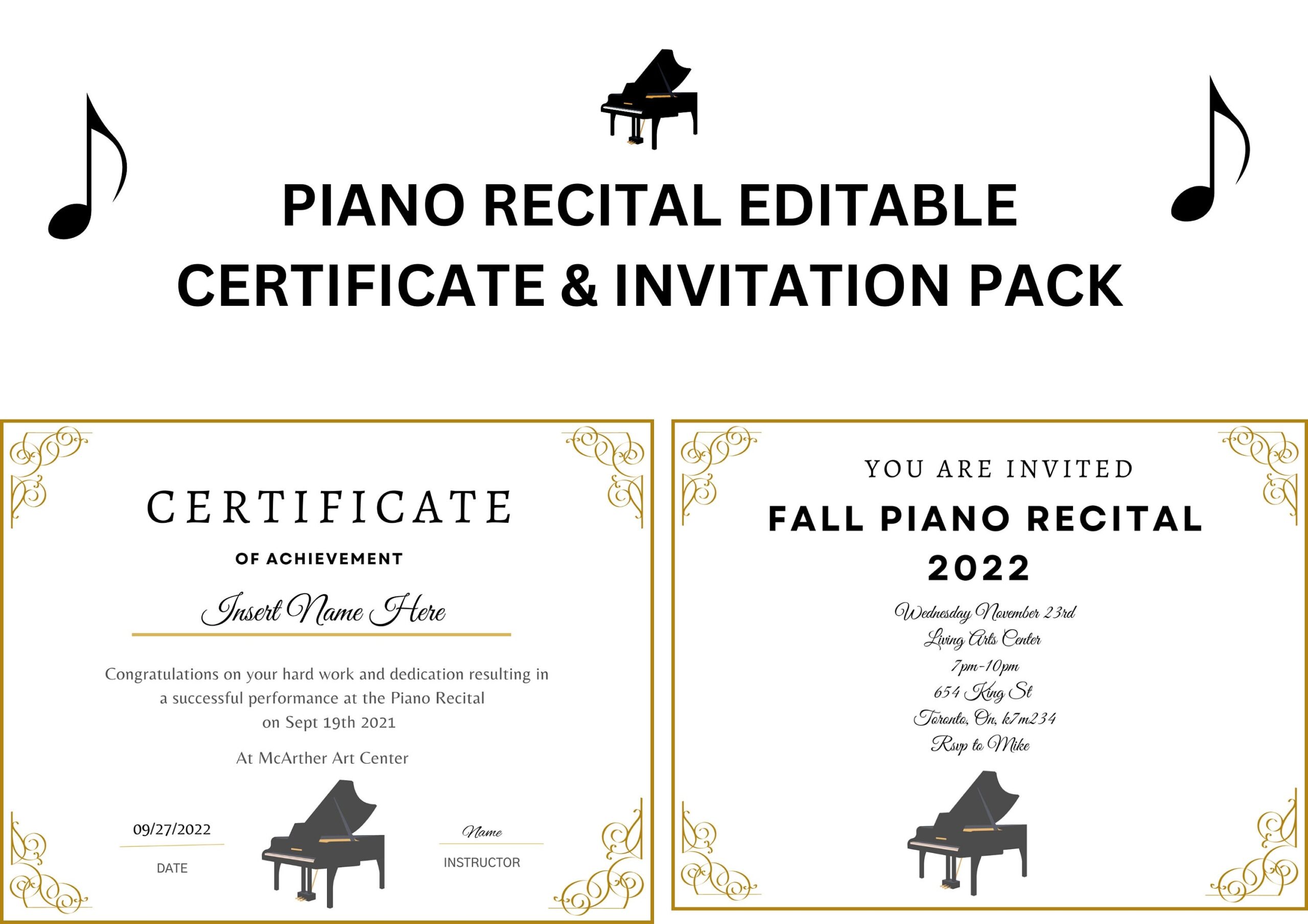 Piano Recital Certificate Piano Award Printable Child Certificate Piano Template Certificates Recital Invitation Music Certificate Etsy