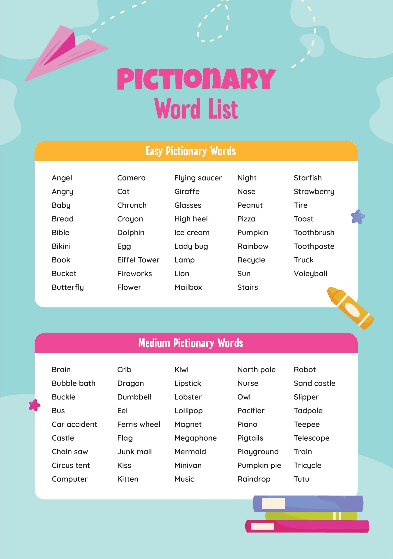 Pictionary Word List 8 Free PDF Printables Printablee