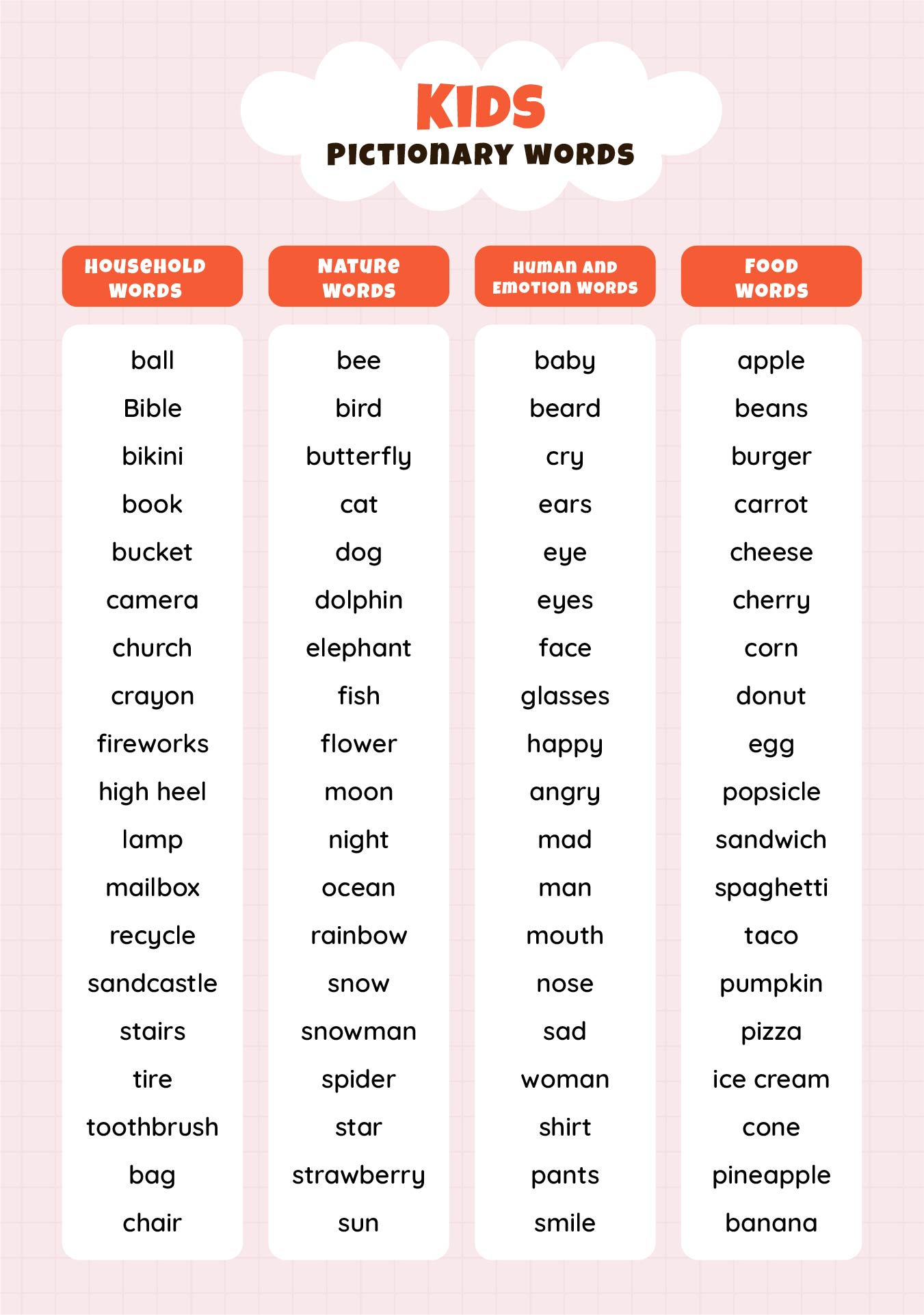 Pictionary Word List 8 Free PDF Printables Printablee