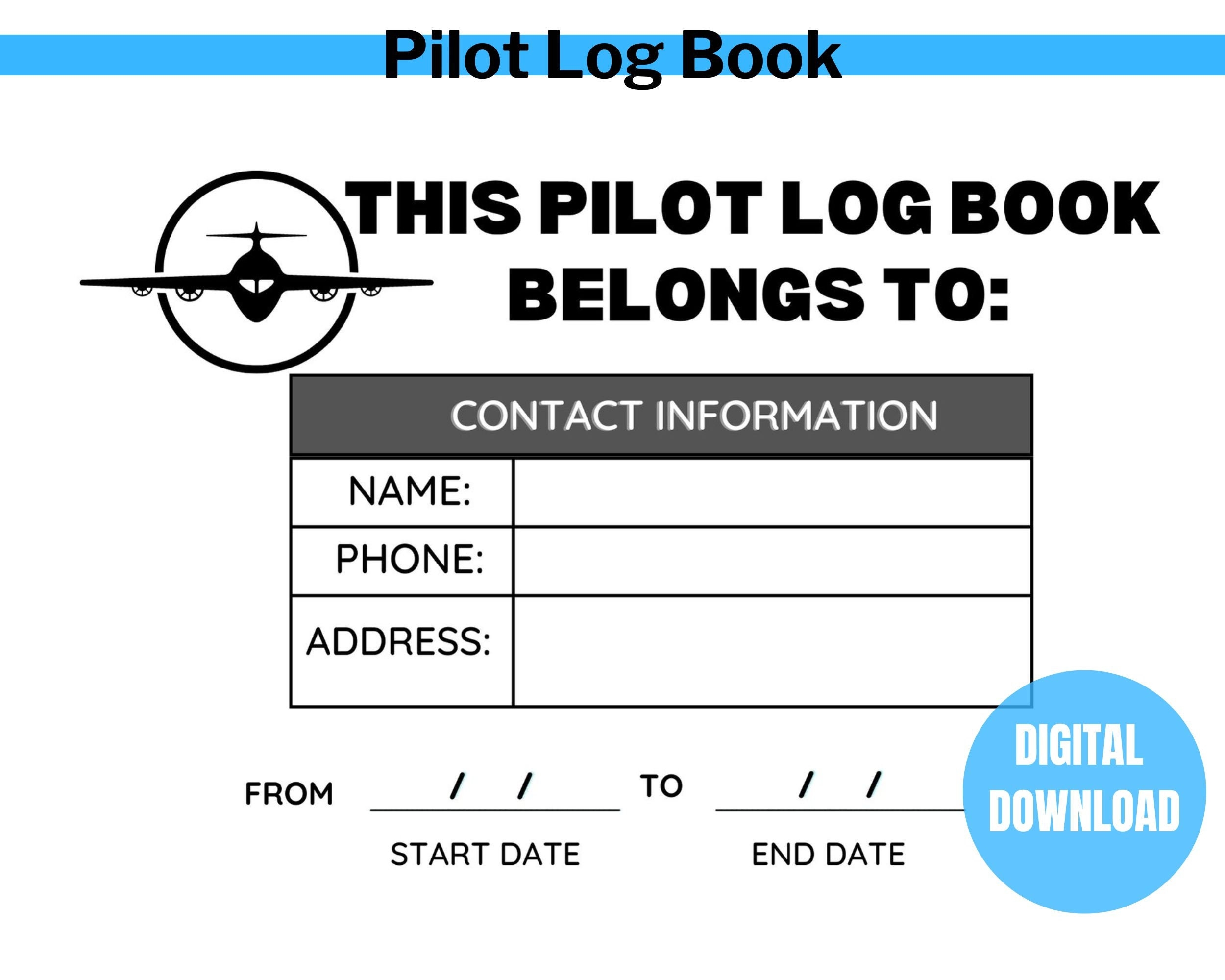 Pilot Flight Log Book Digital Flight Log Book Digital Aviation Logbook Electronic Pilot Logbook Etsy