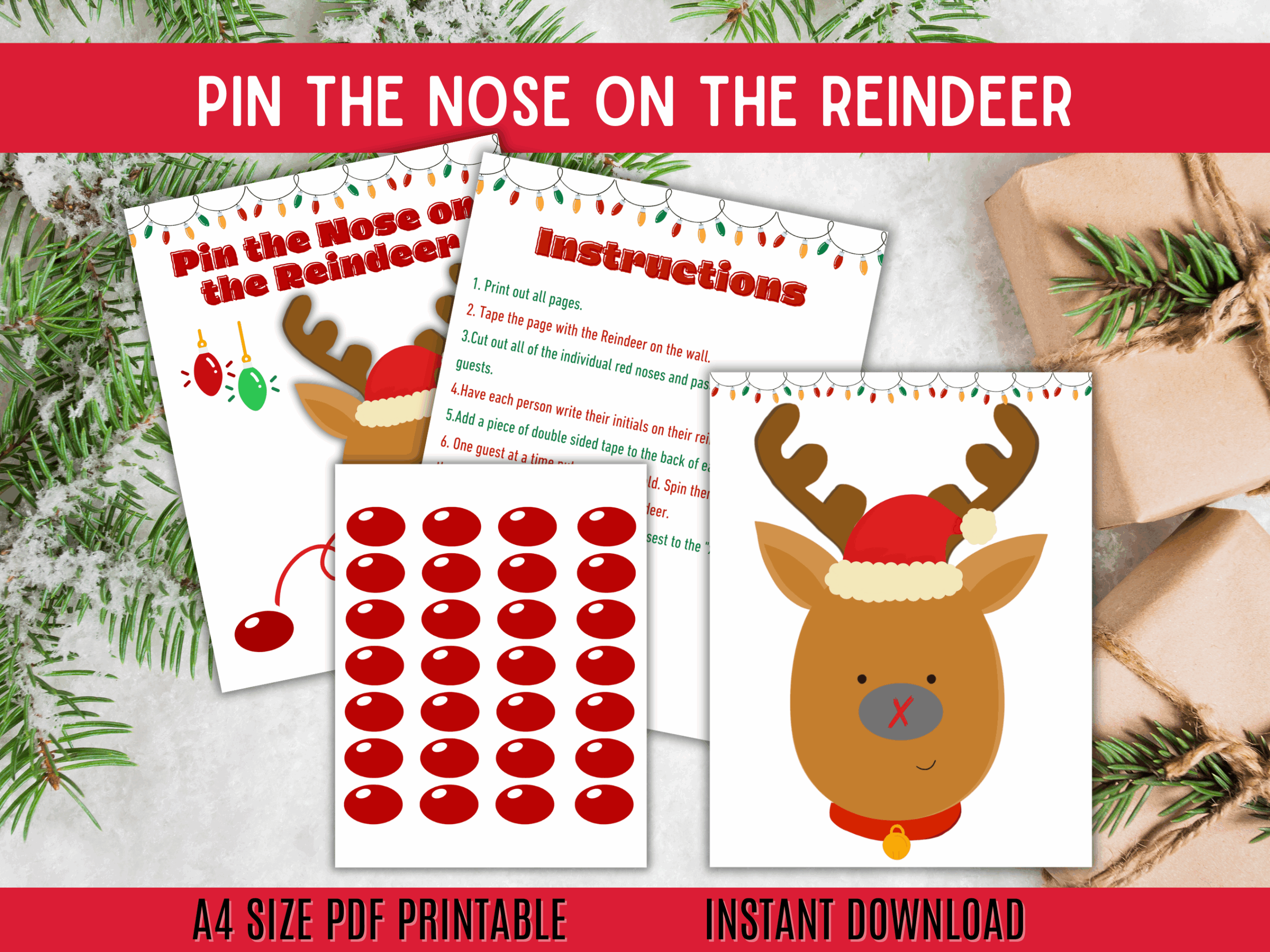pin the nose on the reindeer printable