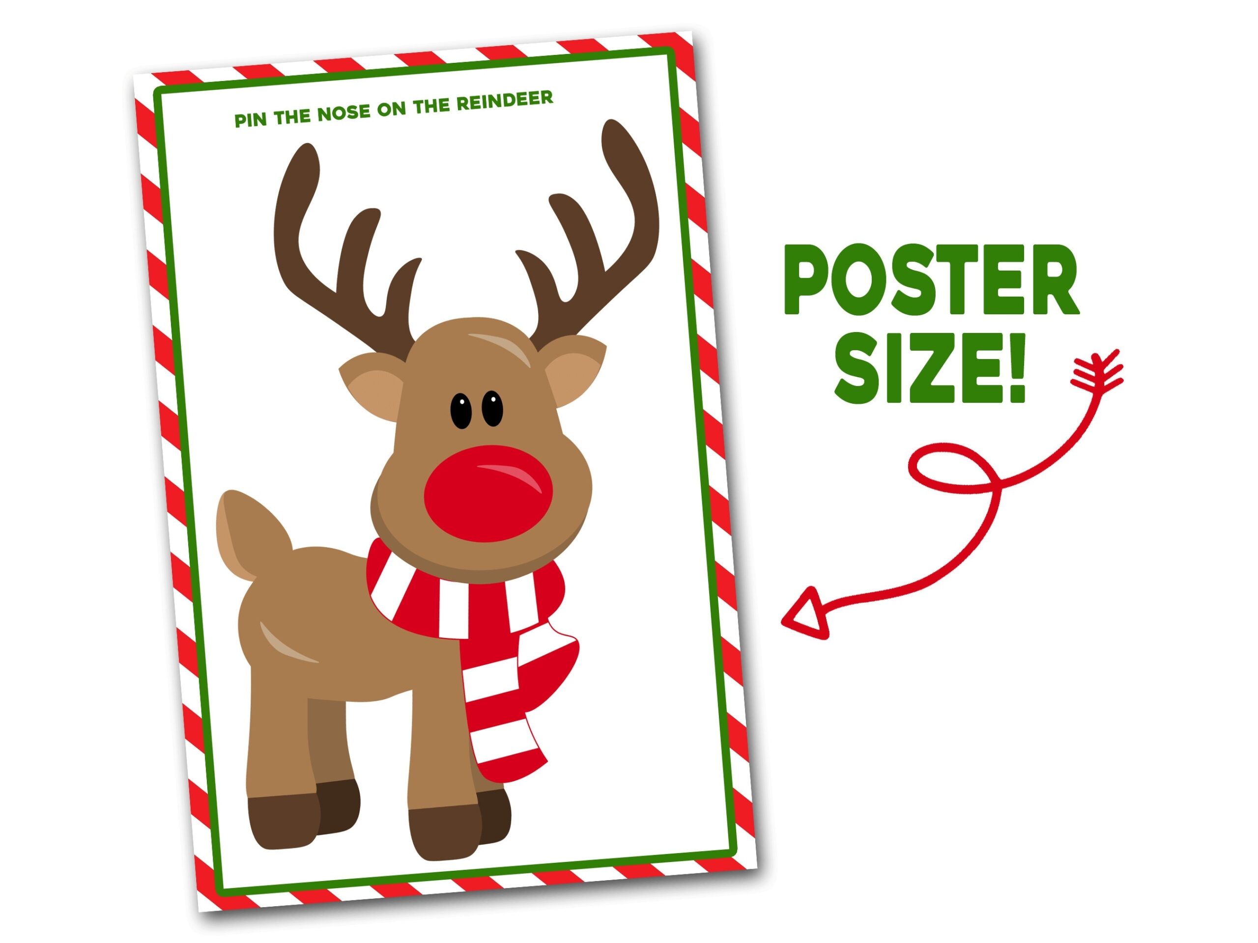 Pin The Nose On The Reindeer Printable Christmas Class Party Game Poster Size Pin The Nose On The Reindeer 20x30
