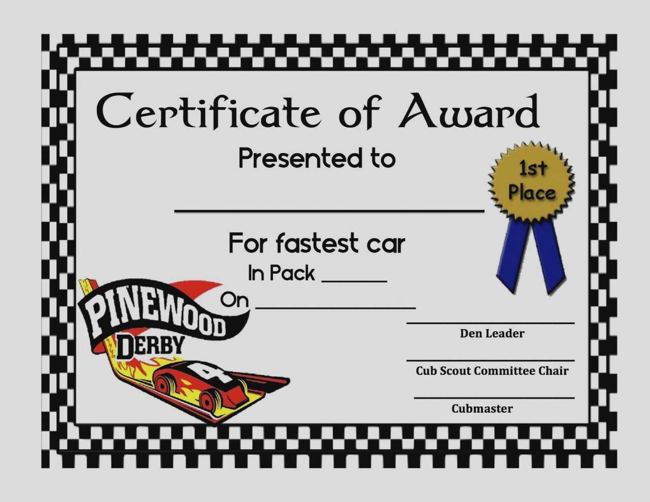 pinewood derby certificates free printable